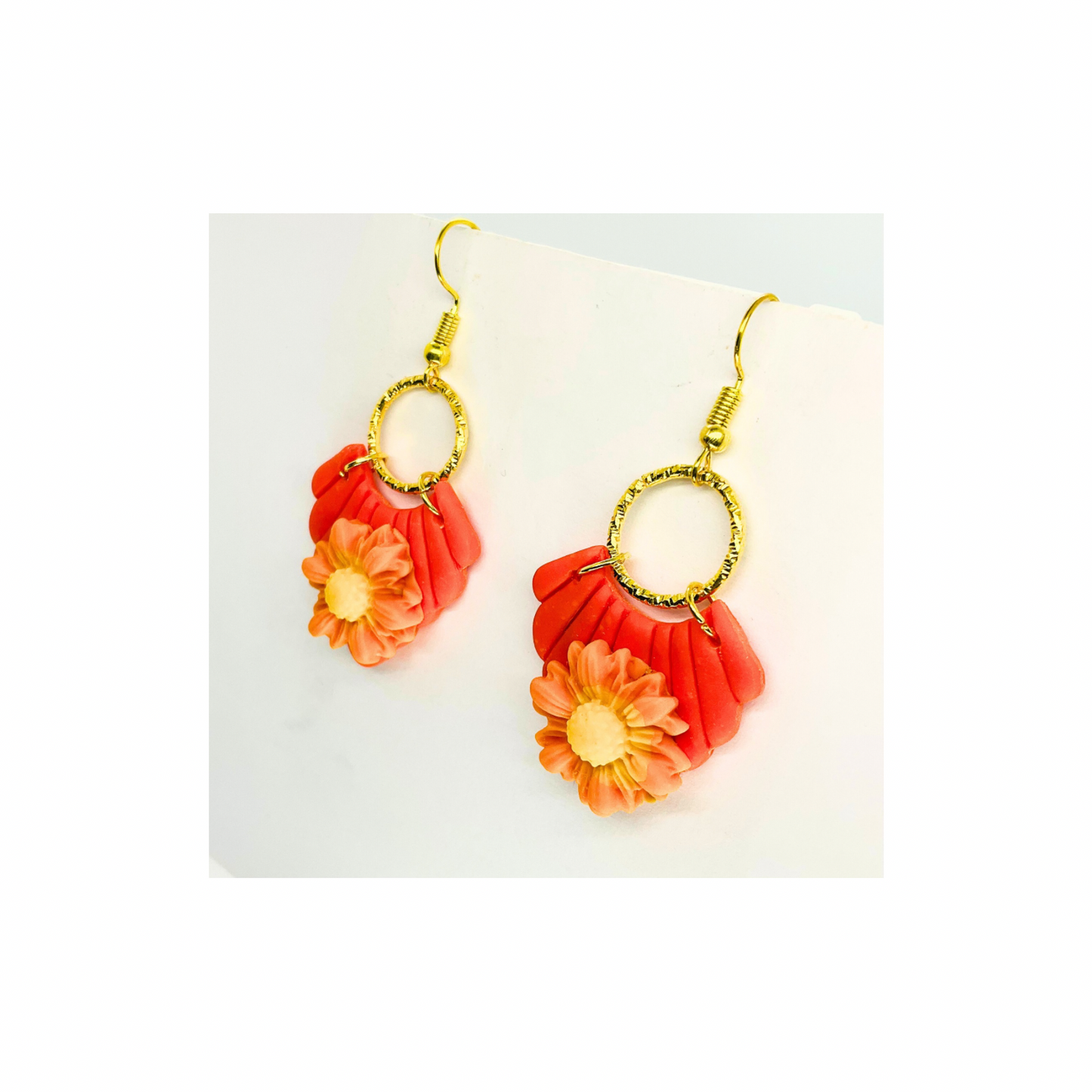 Fall Collection Orange Dangle with Flower Earring - Elegant Orange Floral Design for Subtle Yet Striking Accessories
