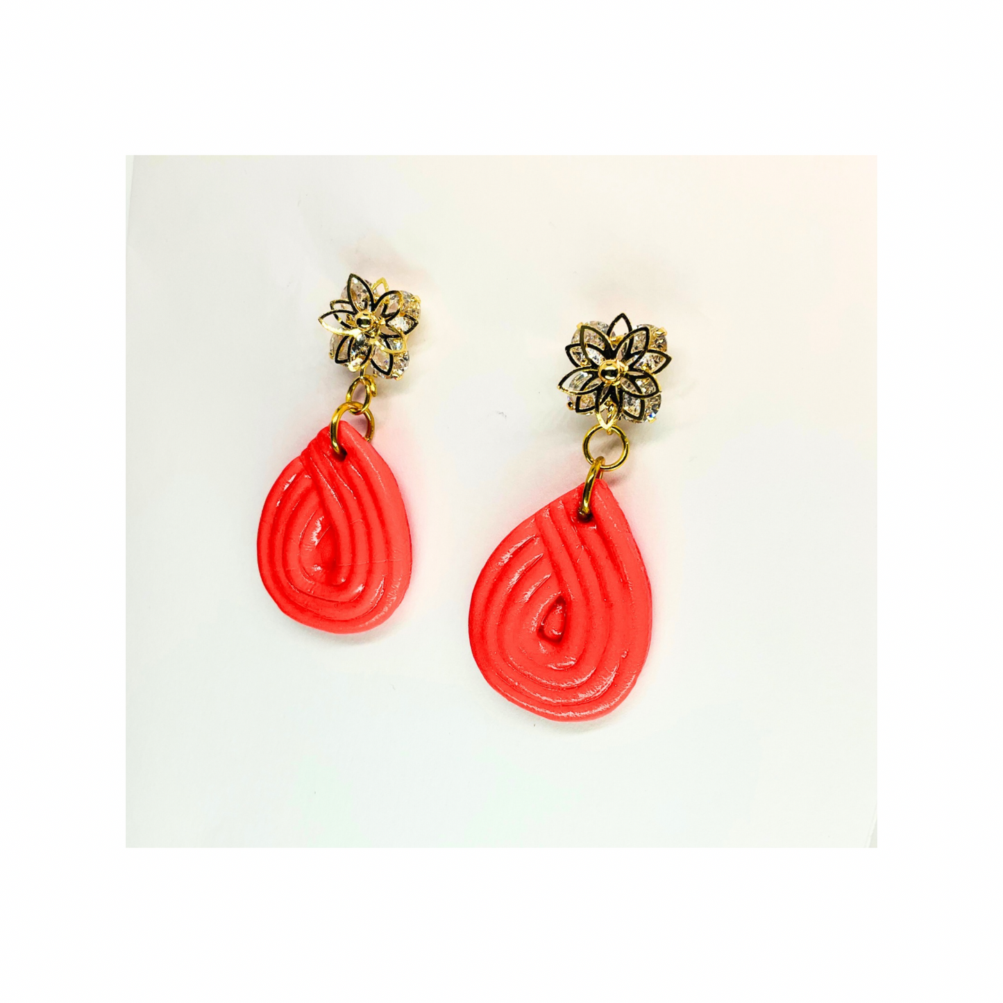 Christmas in July Collection Persimmon Red Teardrop Earrings with Star Rhinestone Studs Dangle Design for Women's Fashion