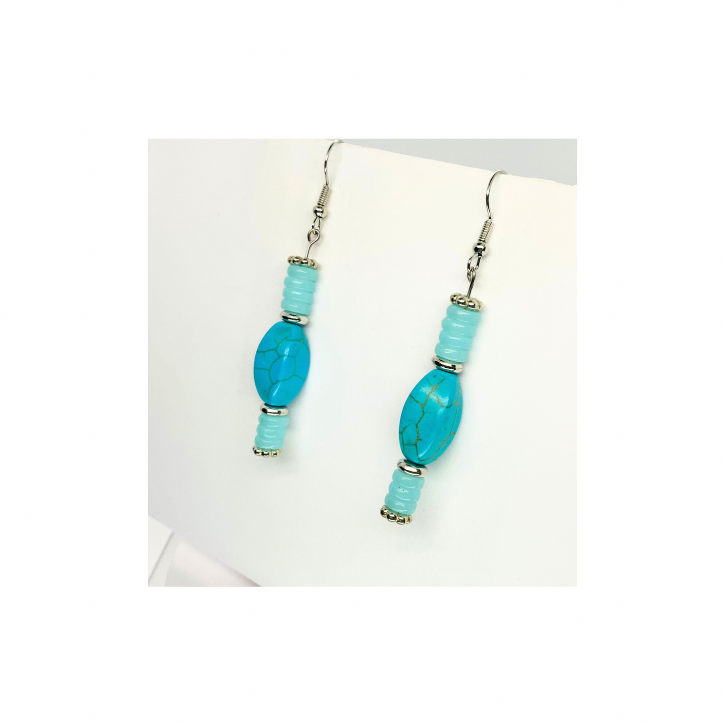 Howlite Turquoise Collection Dangle Earring - Light Blue Beaded Design Earrings