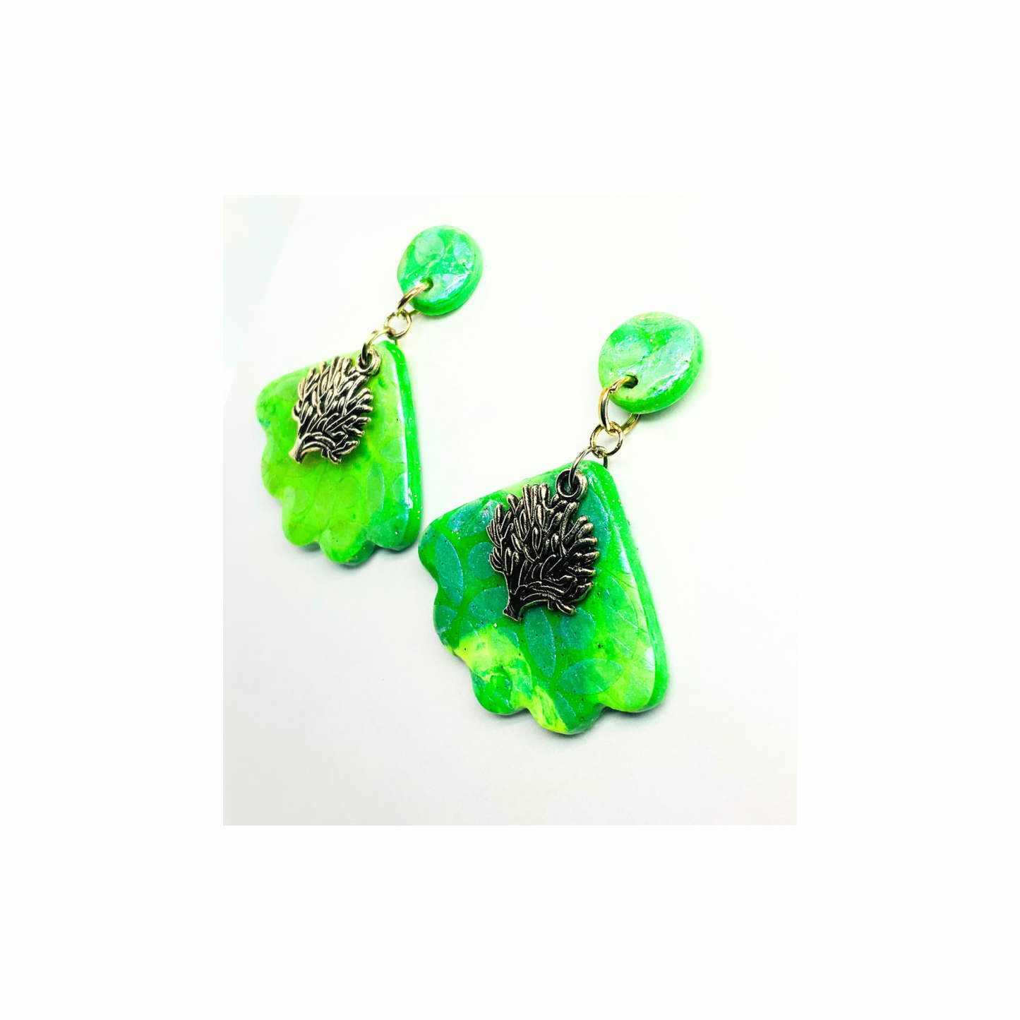 Shades of Green Tree of Life Dangle Earrings