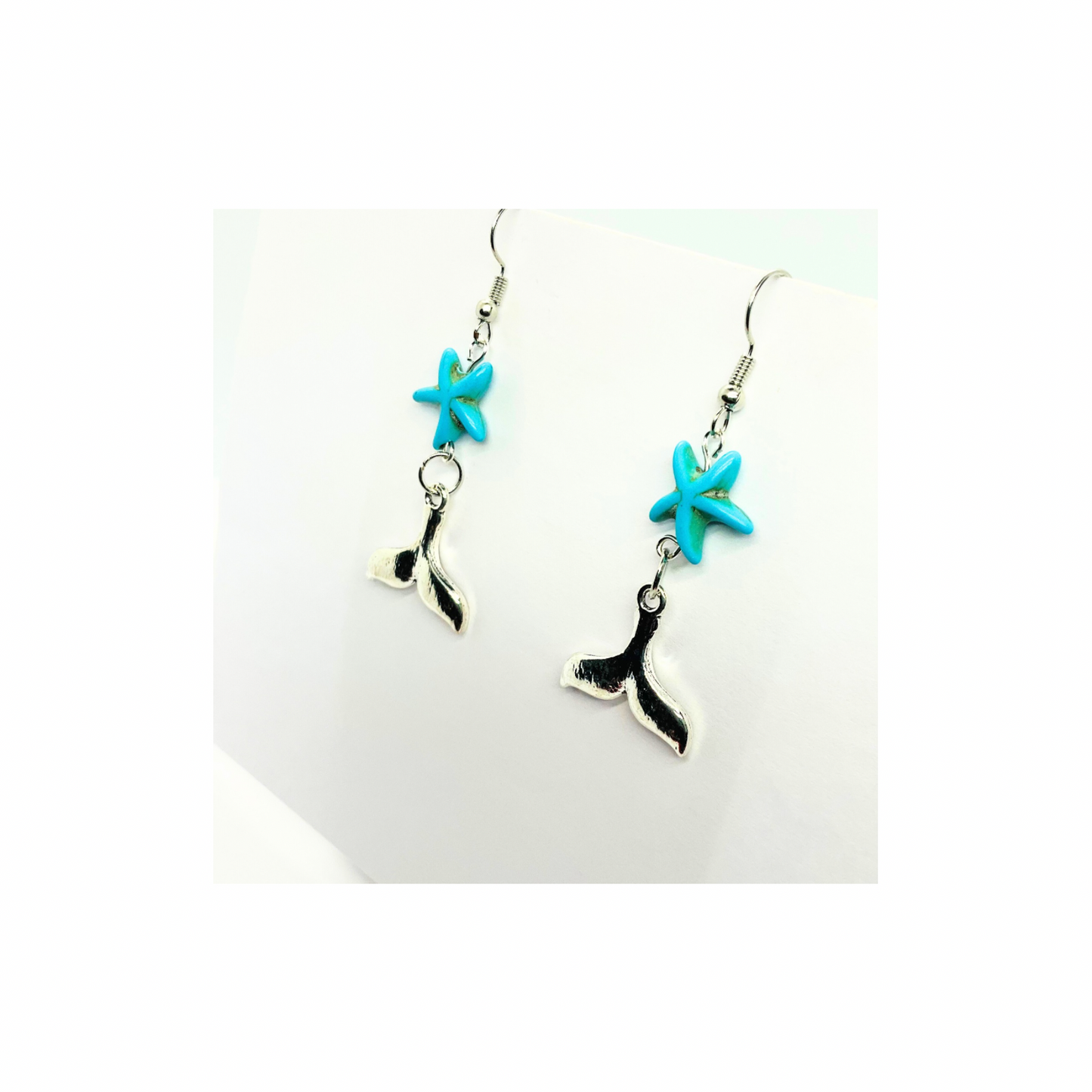 Ocean Collection Starfish with Silver Mermaid Tail Dangle Earrings for Female Women's Fashion Jewelry
