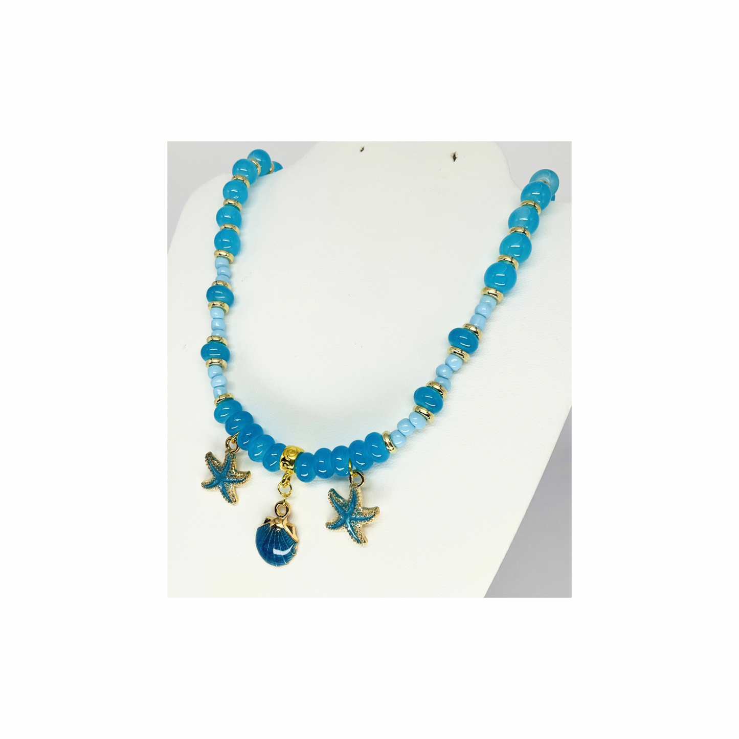 Blue Beaded 17-inch Necklace with Beach Charms-Crafting By BB