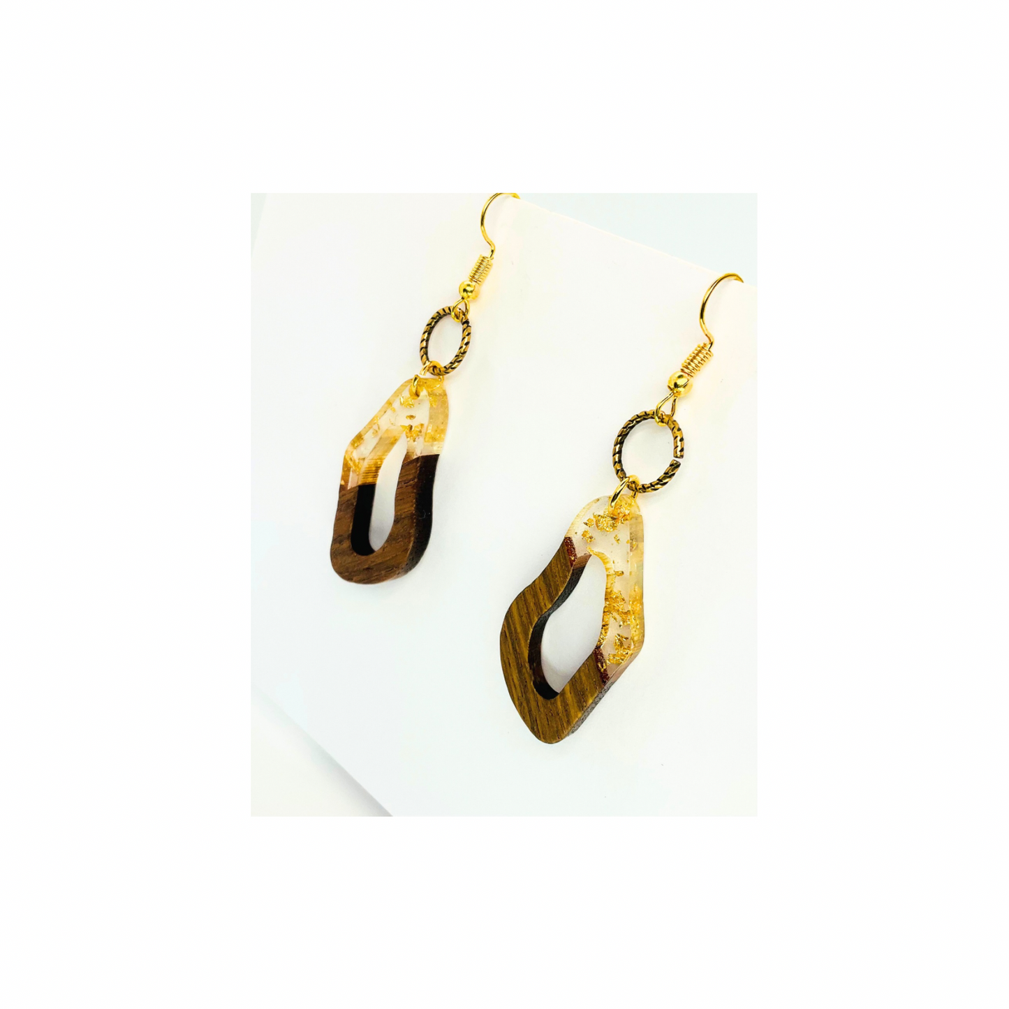 Boho Wood Collection Geometric Dangle Earrings for Female - Wooden Design with Gold Accents