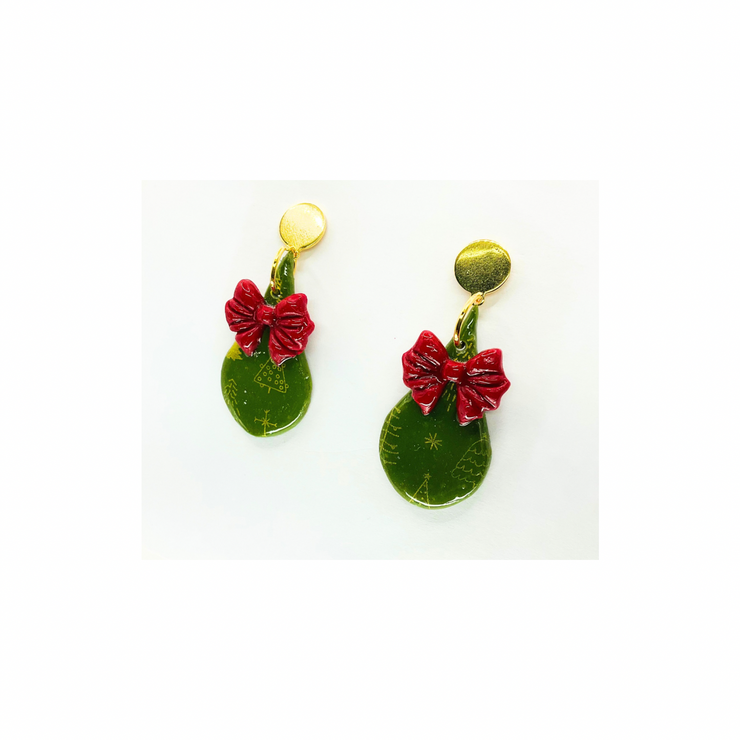 Christmas Teardrop Dangle Earrings: Green & Red Holiday Jewelry