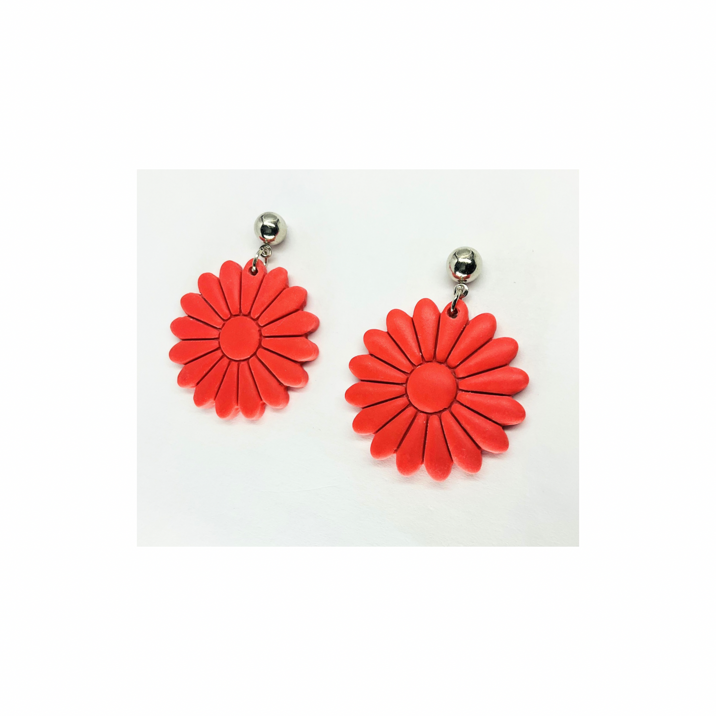 Coral Flower Dangle with Silver Ball Stud Earrings-Crafting By BB
