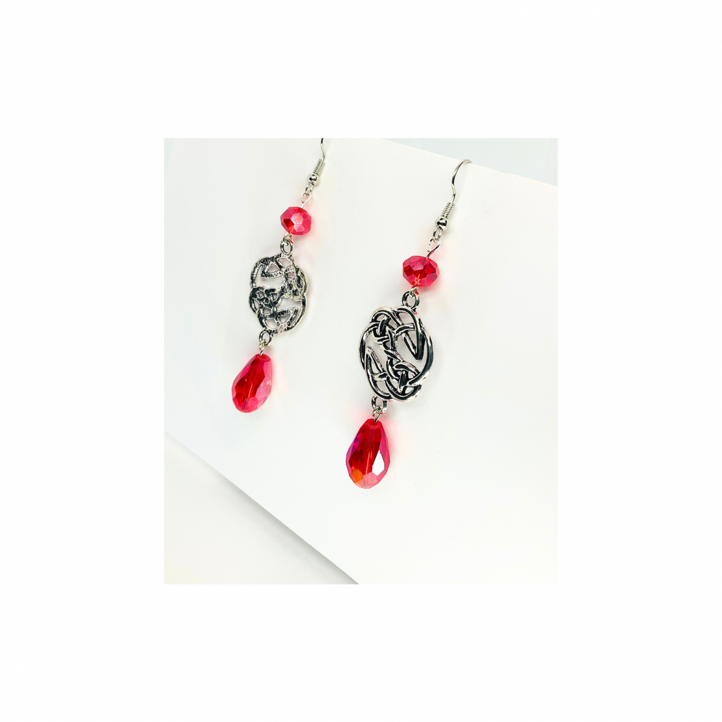 Crystal Chandelier Collection Teardrop Dangle Earrings for Female with Red Beads and Unique Design