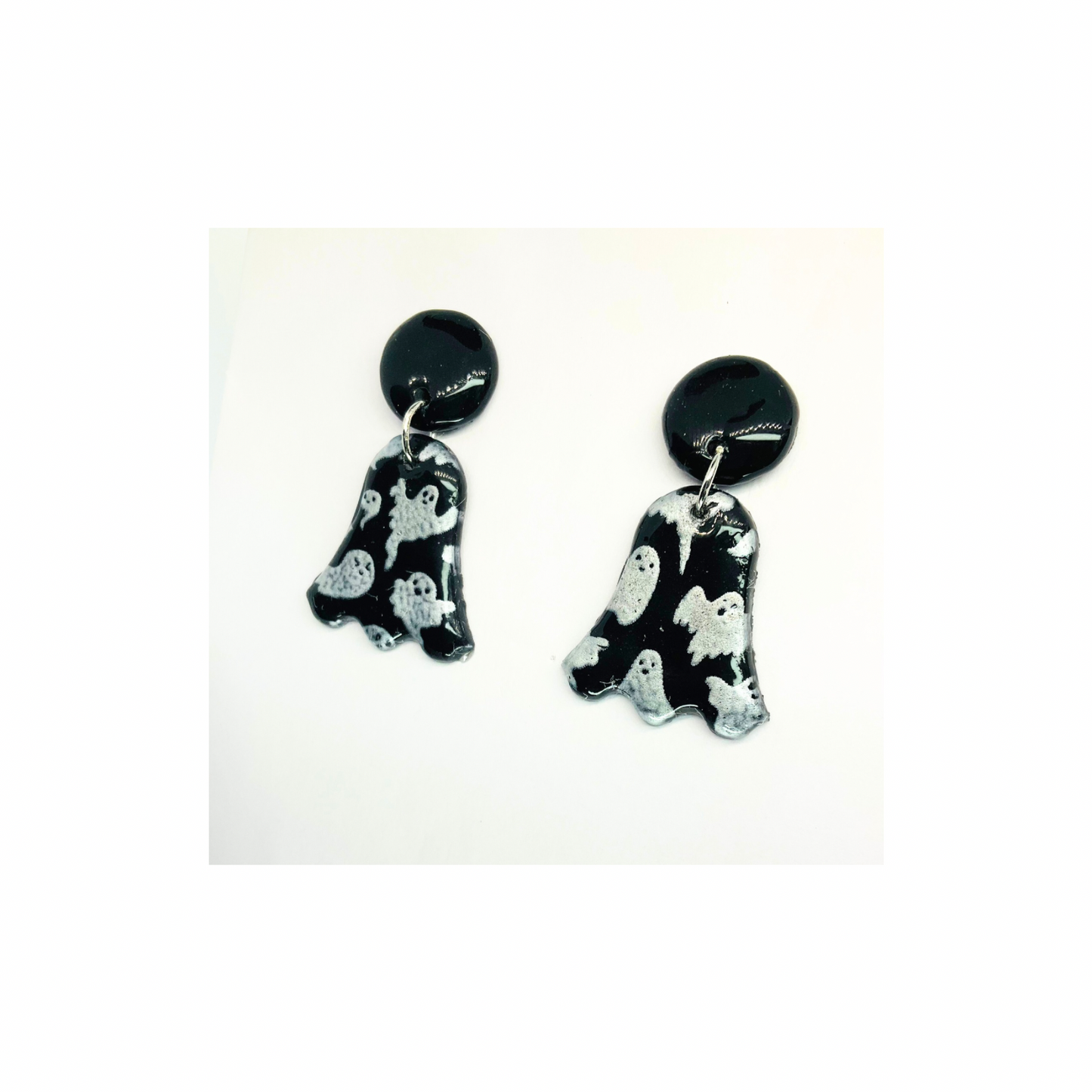 Fall Collection Black Ghost with Black Button Stud Dangle Earring Unique Halloween Jewelry for Spooky Elegance