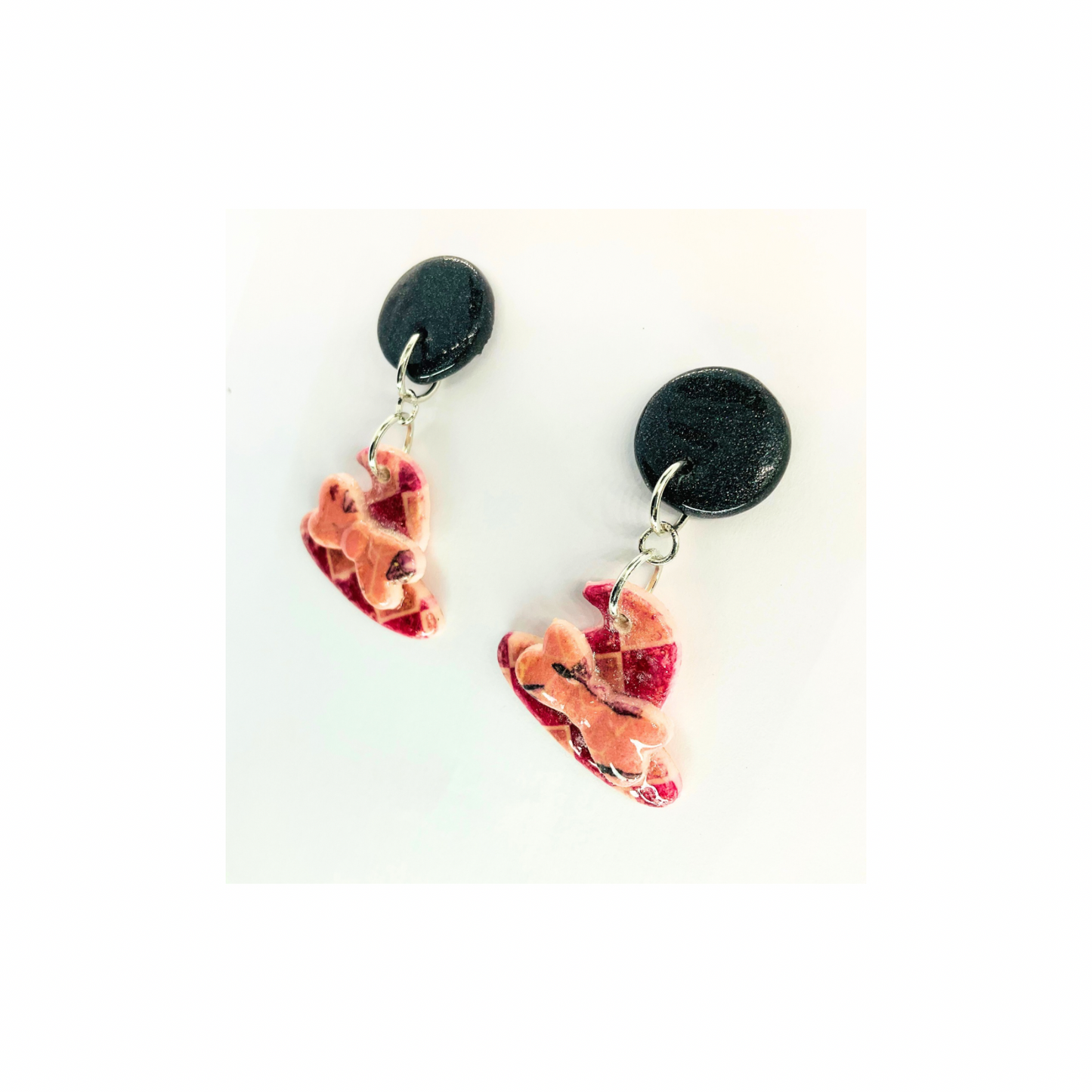 Wizard Collection Check Witch Hat with Bow Stud Earrings for Female - Black & Pink Design