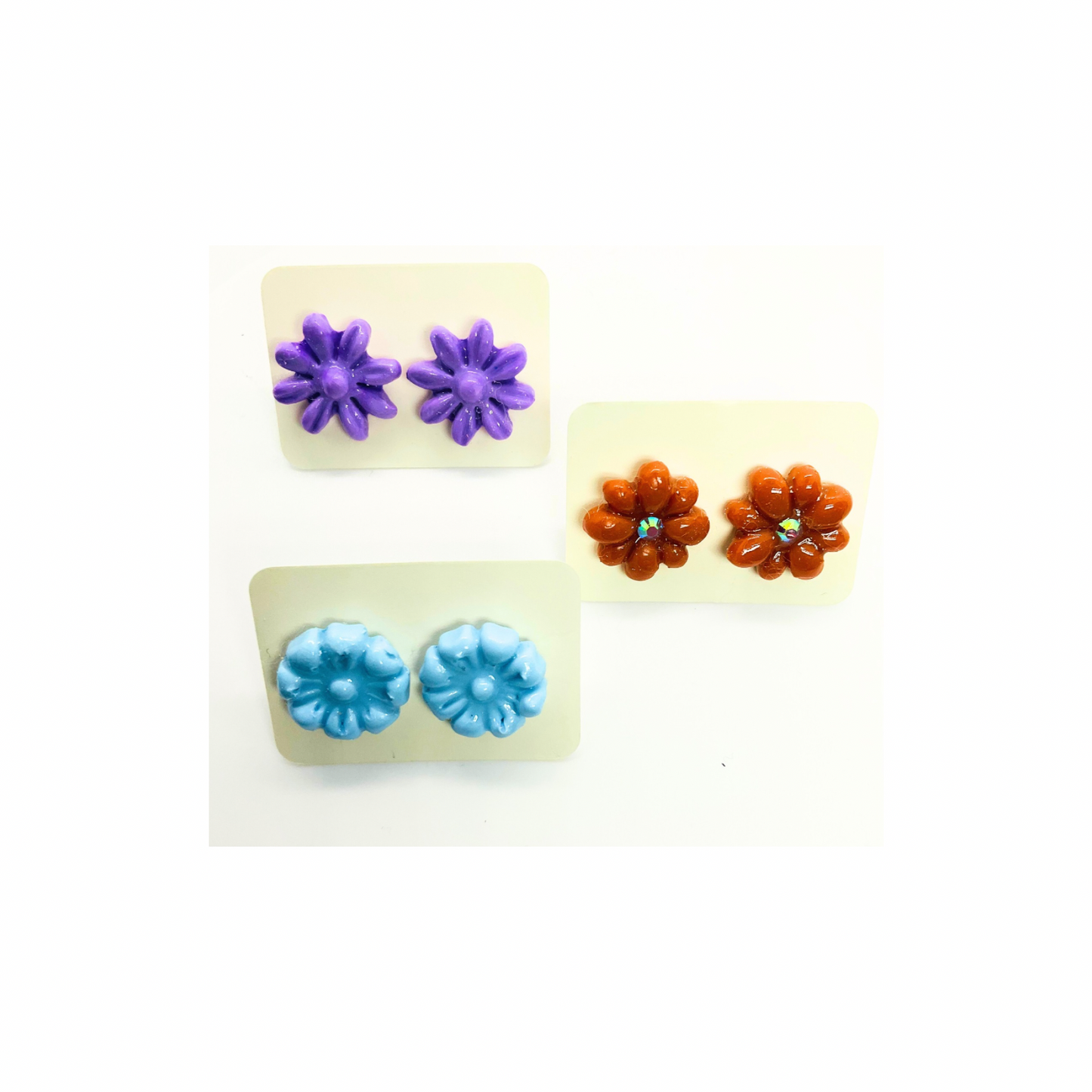 Flower Stud Earrings in Purple, Blue and Brown