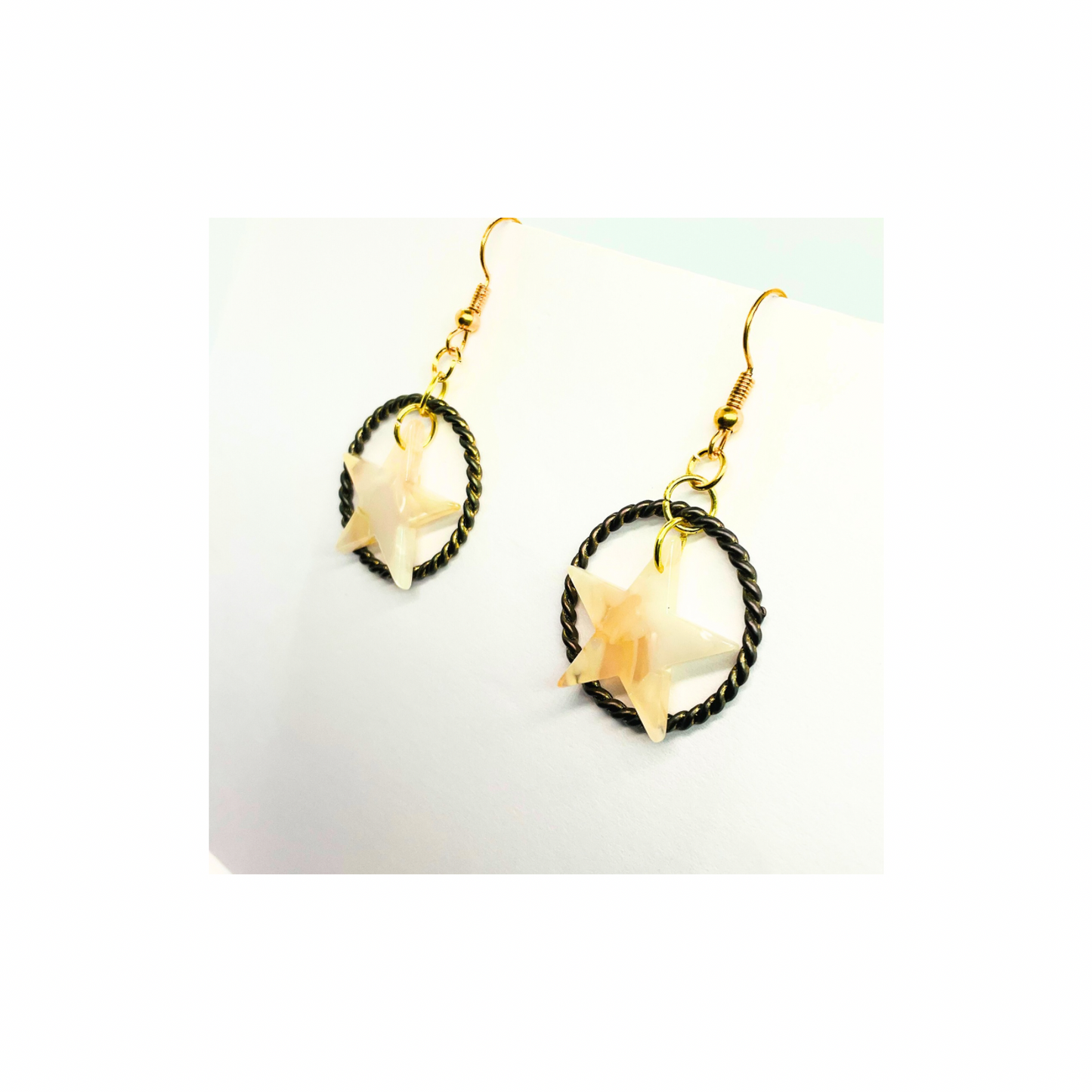 Tortoise Collection Cream Star Dangle Earring - Elegant Female Jewelry with Unique Star Design & Dangle Style