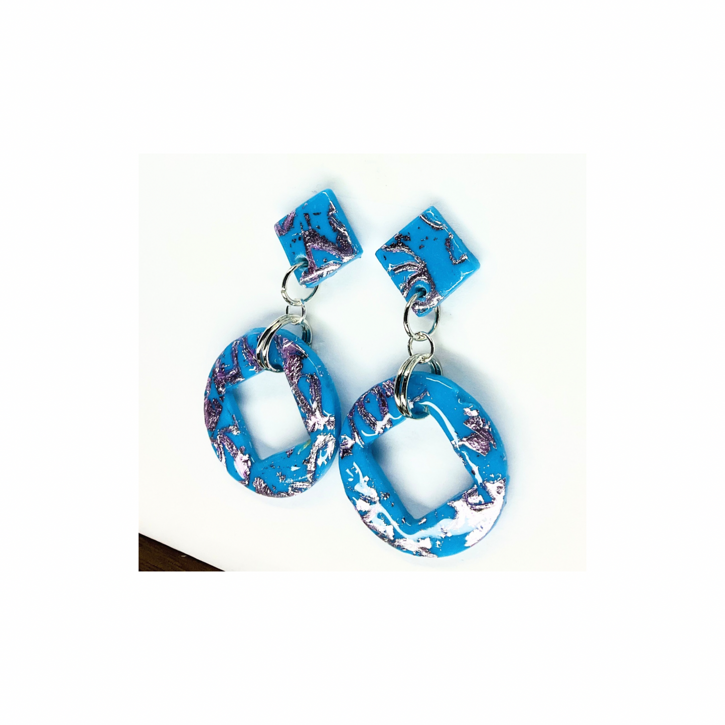 Azure Blue Round Dangle with Square Stud Earrings-Crafting By BB