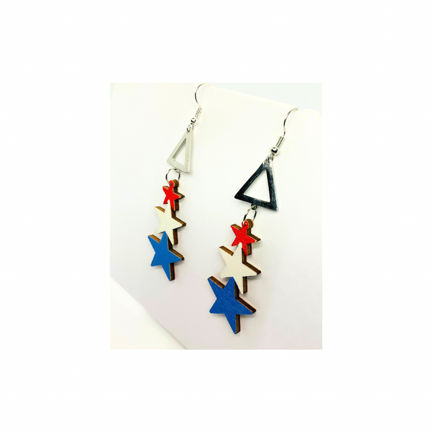 Patriotic Collection Red White Blue Wood Star Dangle Earrings for Female Patriotic Accessories