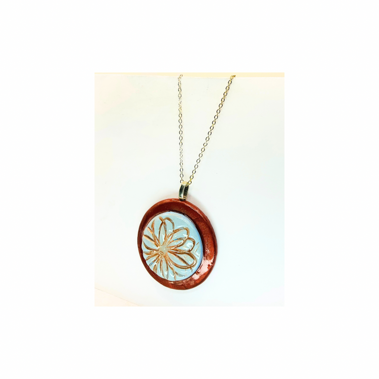 Lotus Flower Bronze and Blue Layered Necklace | 18-inch | Crafting By BB