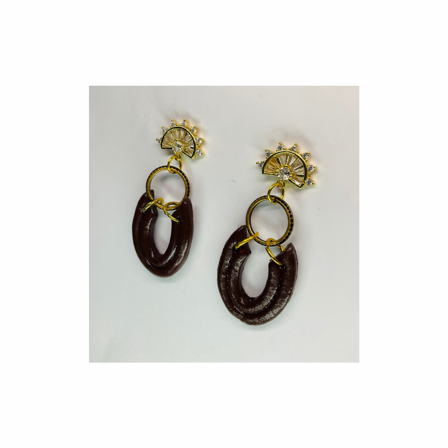 Brown Loop Dangle with Rhinestone Stud Earrings