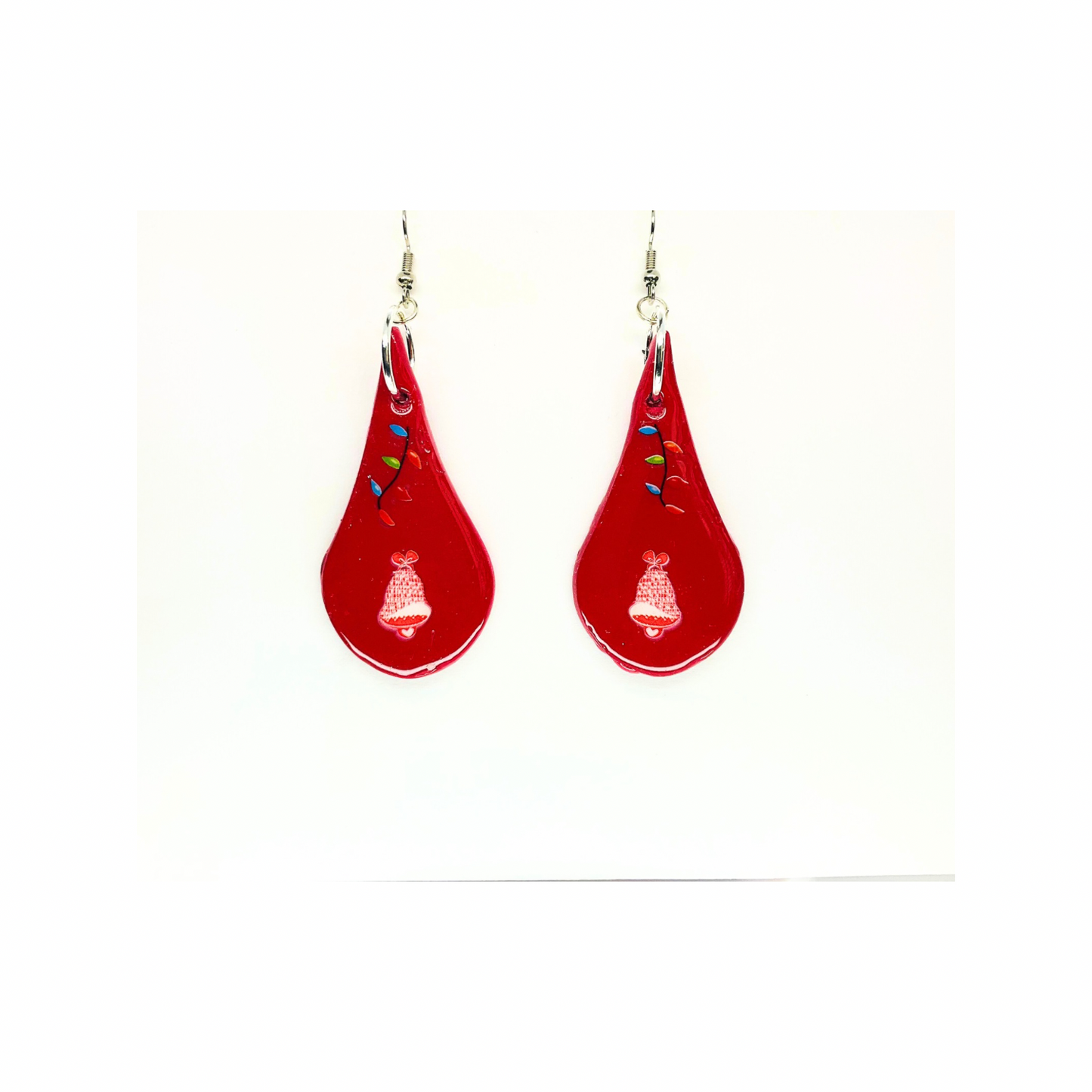 Christmas in July Collection Red Teardrop Dangle Earrings with Festive Design and Colorful Accents