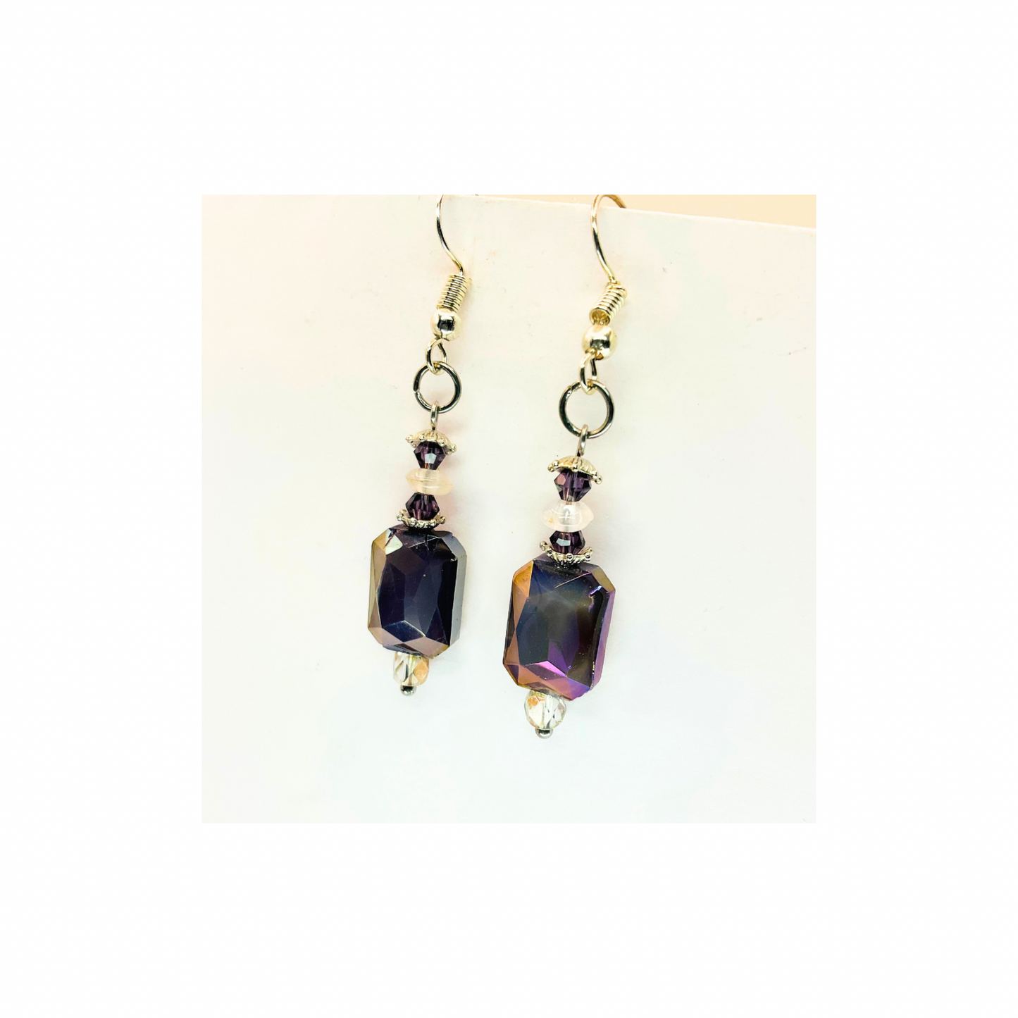 Czech Smoky Purple Gray Glass Dangle Earrings-Crafting By BB