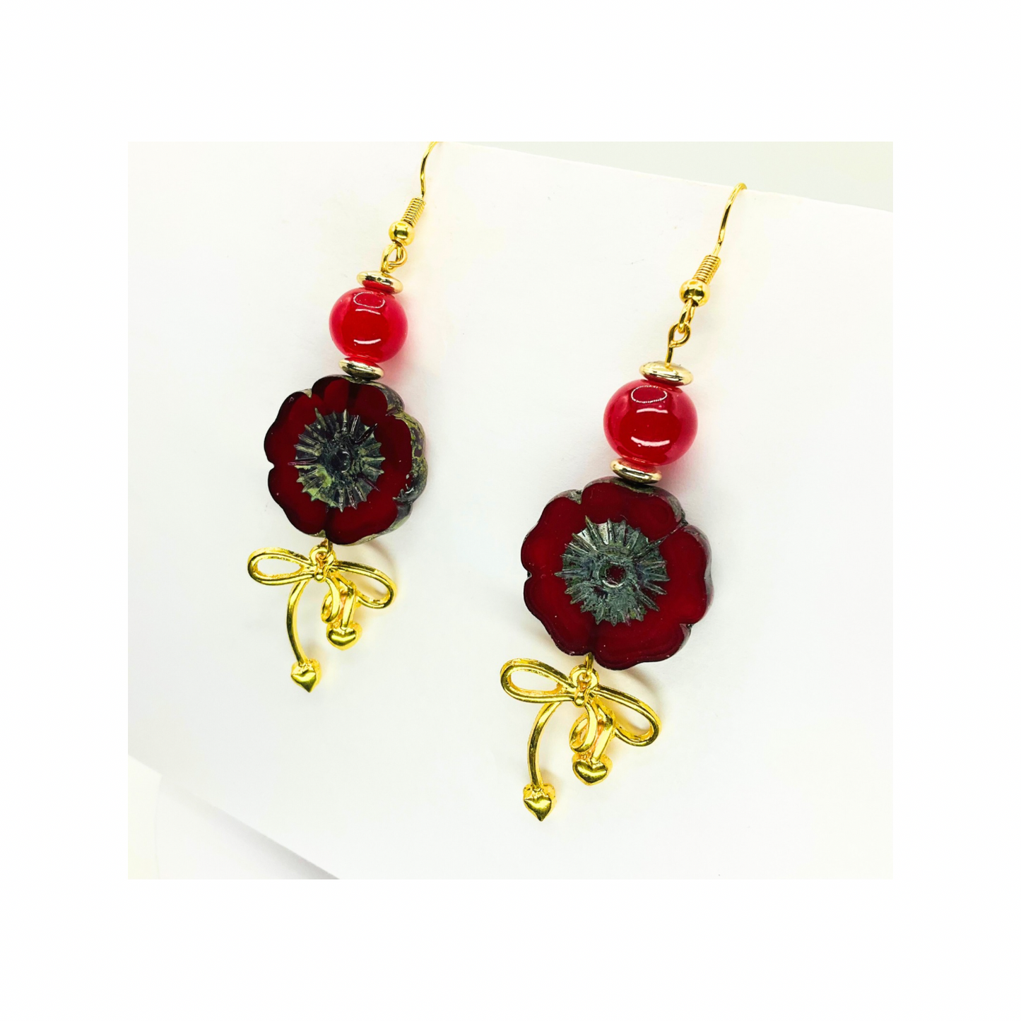 Beautiful Red Flower Czech Bead Dangle