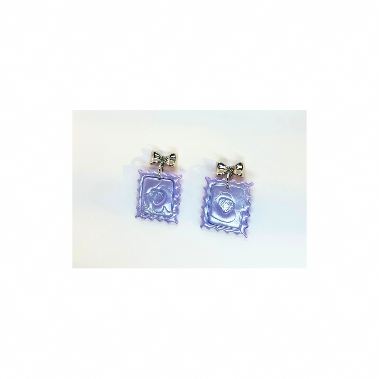 Lilac Iridescent Heart Stamp Dangle with Silver Bow Stud-Crafting By BB