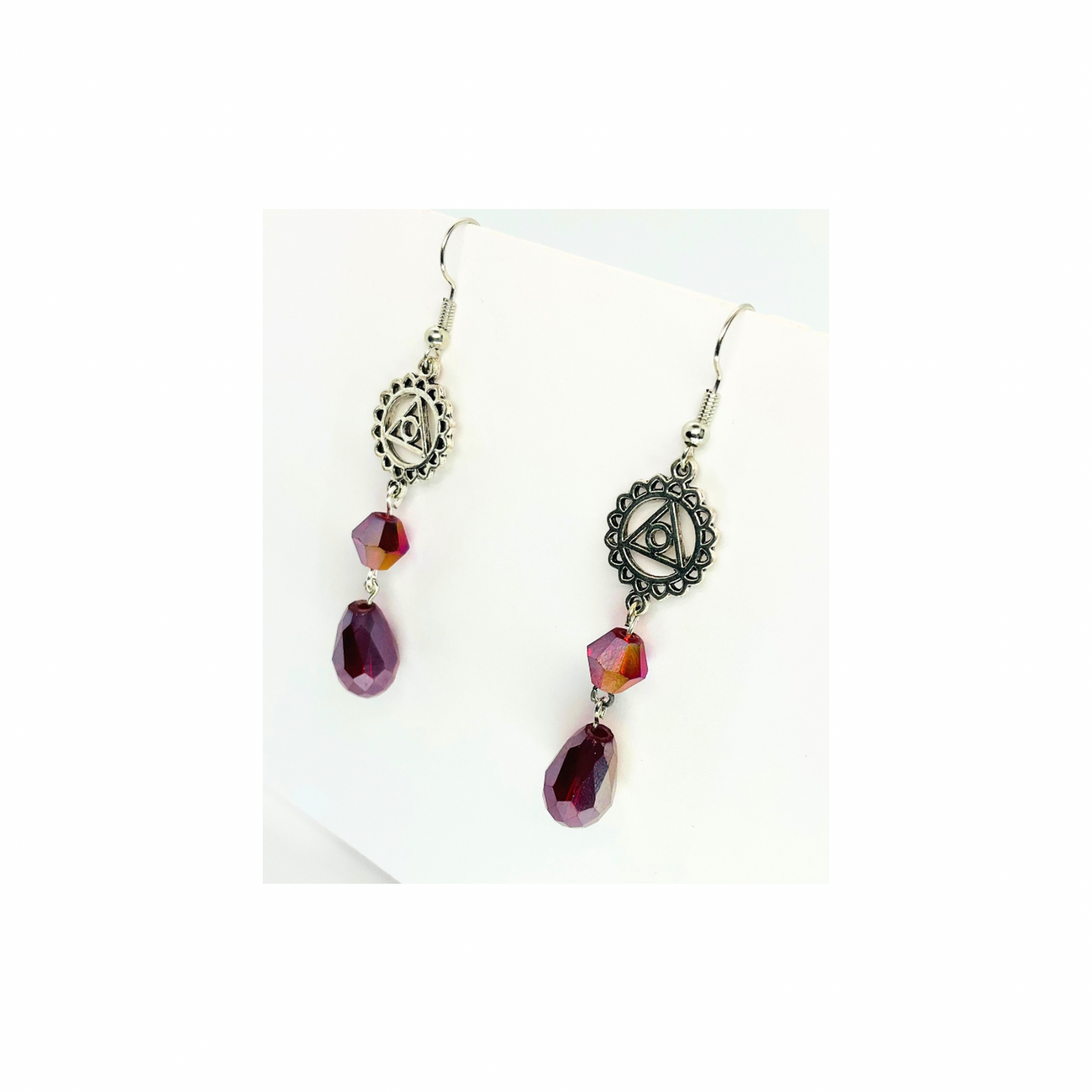 Crystal Chandelier Collection Purple Teardrop Dangle Earrings for Female with Triangle Design and Sparkling Crystals