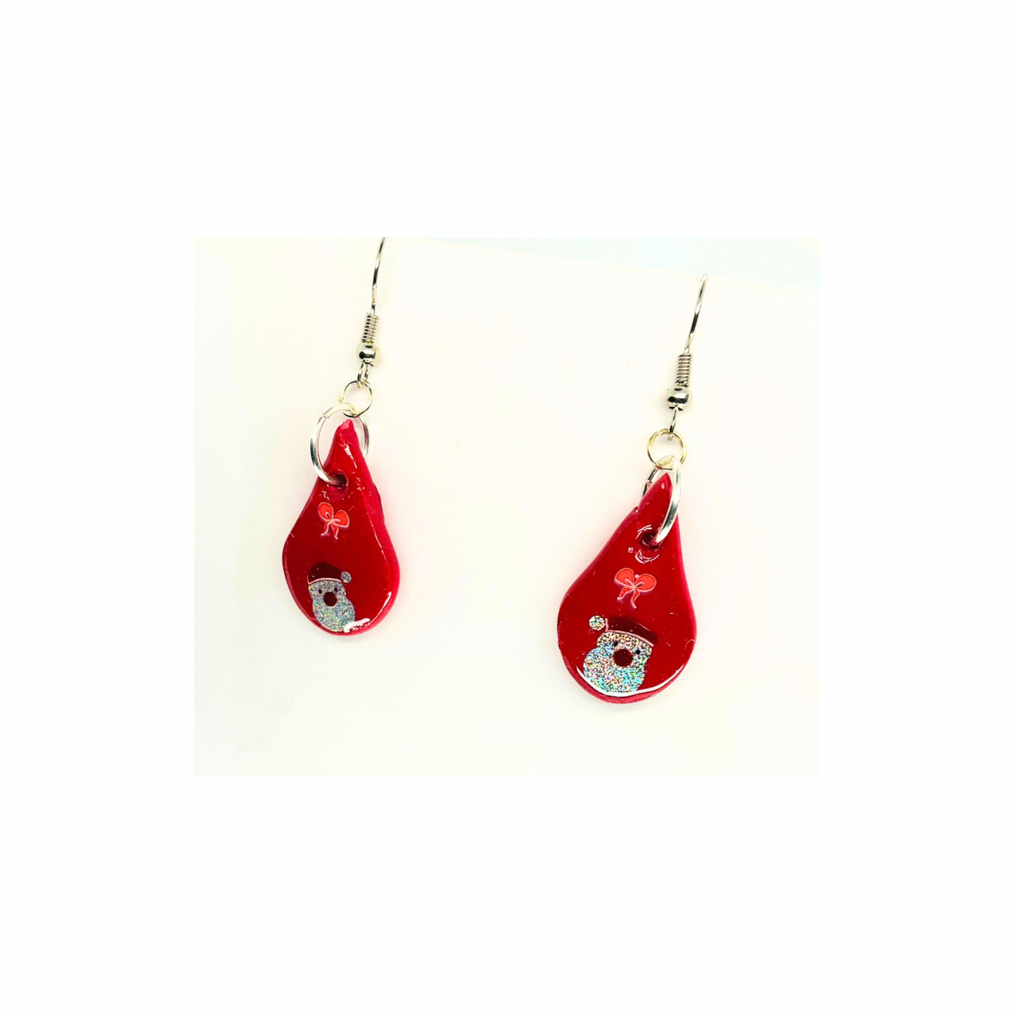 Christmas in July Collection Red Teardrop with Santa Dangle Earrings Festive Holiday Design