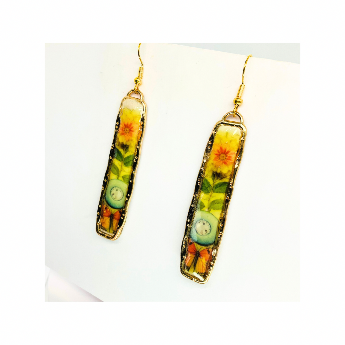 French Garden Collection Gold Bar Floral Dangle Earring