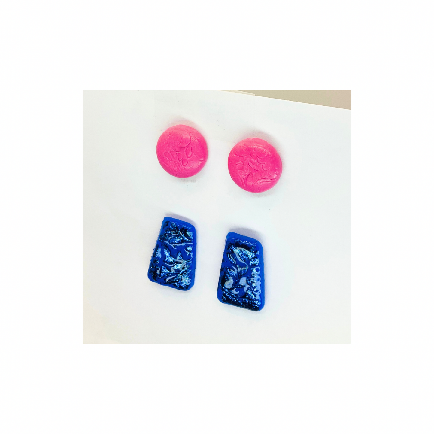 Pink Button and Sparkle Blue Stud Earrings-Crafting By BB