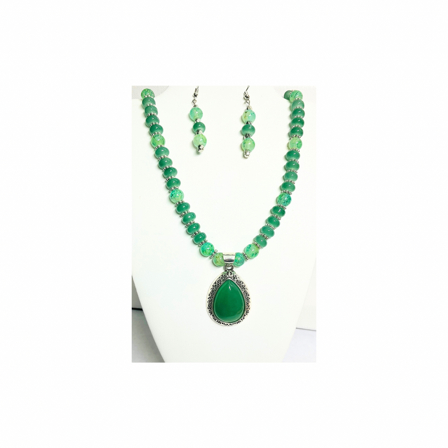 Peridot Green Beaded Necklace and Dangle Earring Set