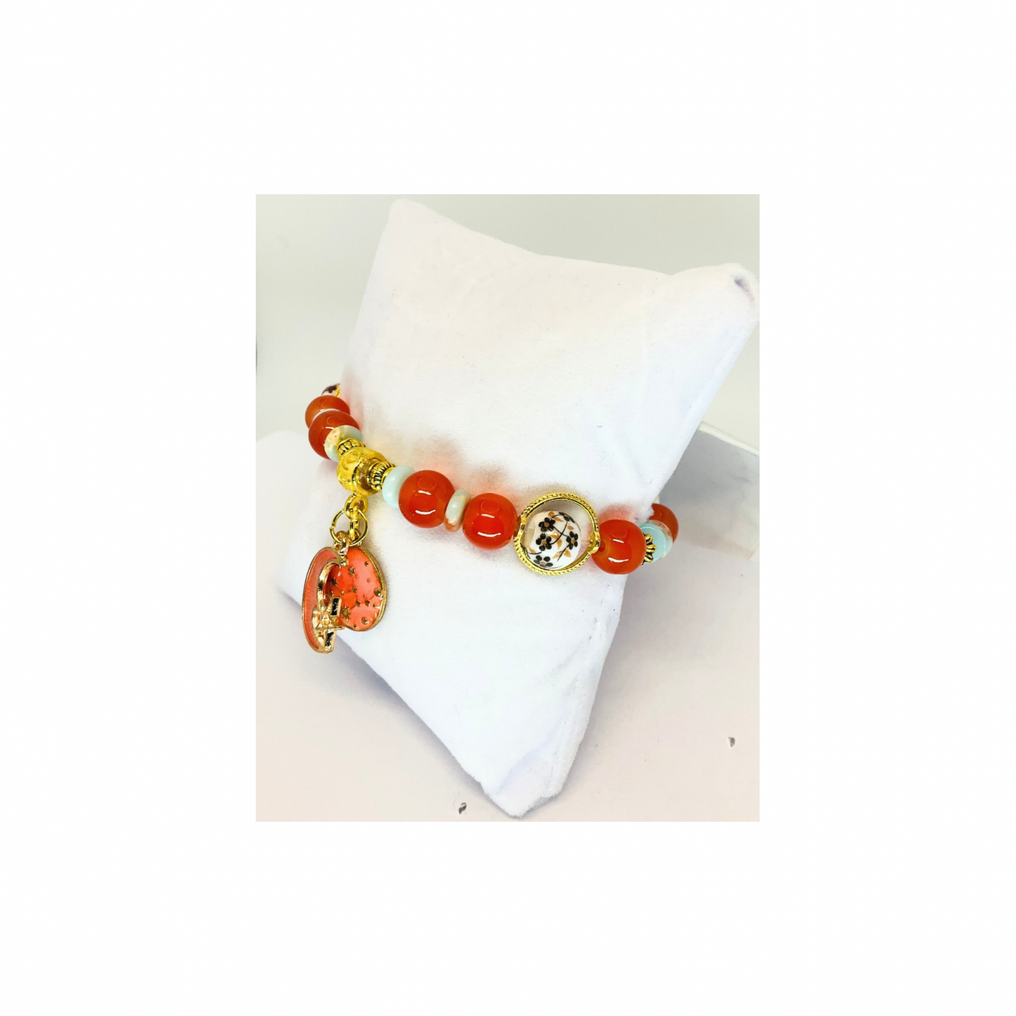 Coral and Gold 6.5-Inch Beaded Stretch Charm Bracelet-Crafting By BB