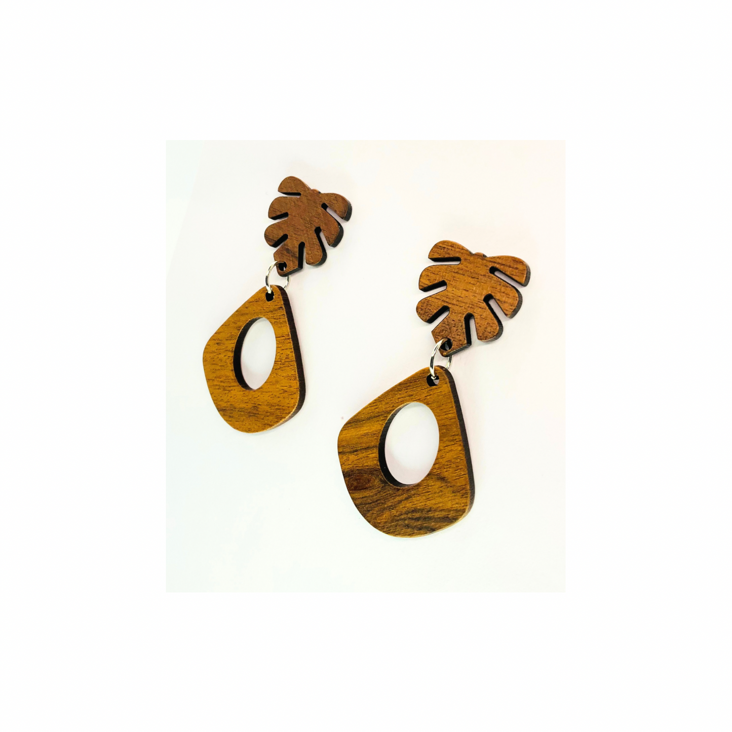 Boho Wood Collection Leaf Stud Dangle Earrings for Female - Wooden Design with Leaf Motif and Teardrop Shape