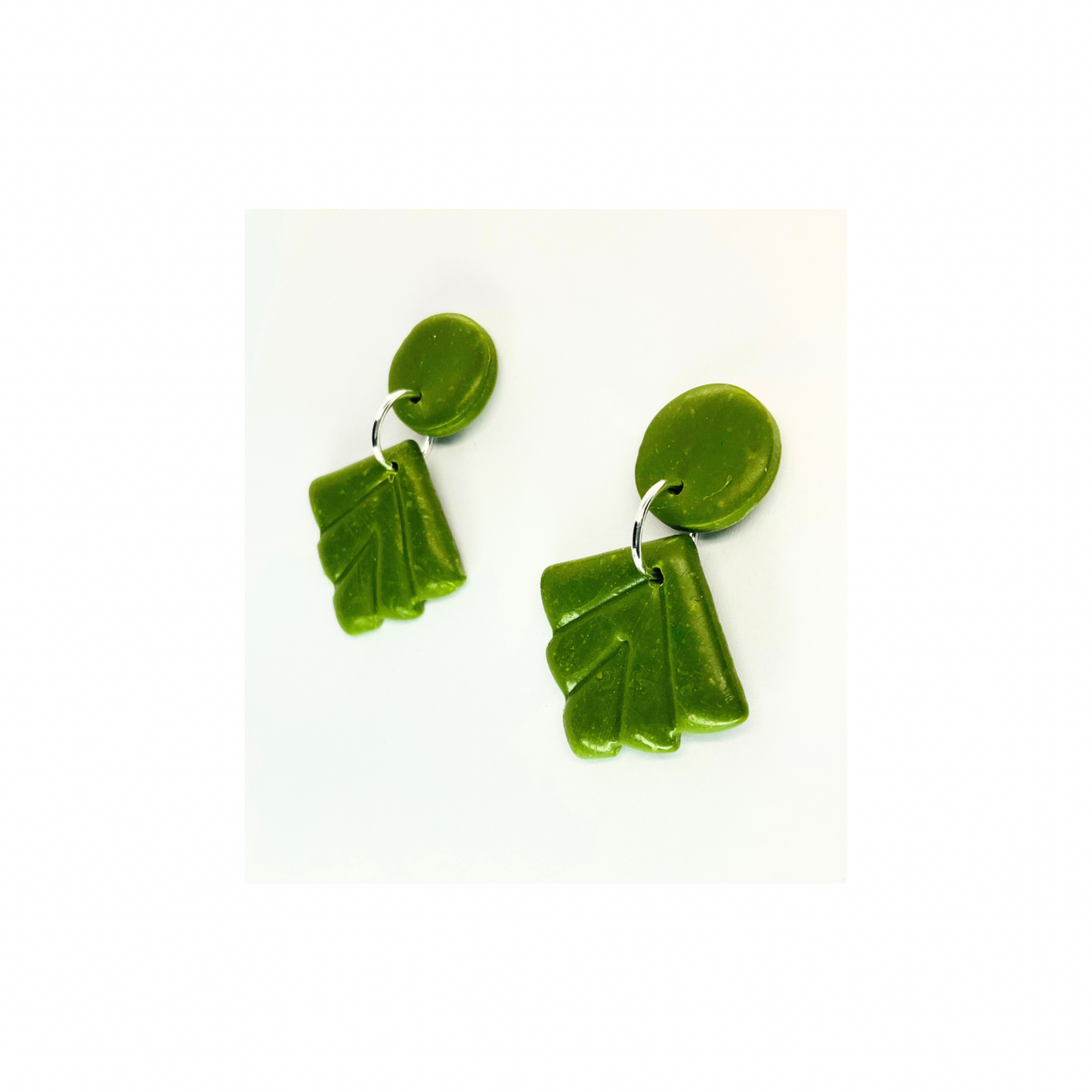 Fall Collection Green Leaf with Button Stud Dangle Earring - Unique Design Earrings for Fall Accessories