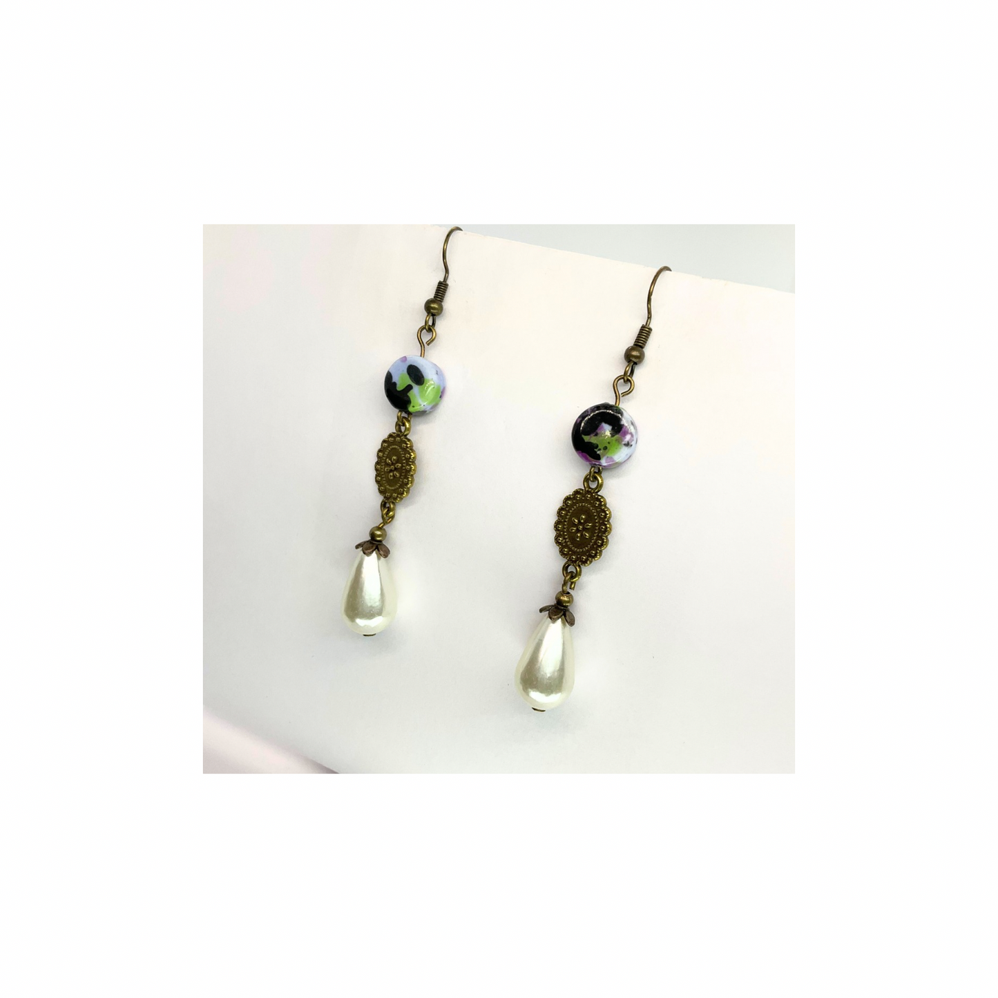 Porcelain Bead Collection Pearl Dangle Earrings for Female with Unique Design and Elegant Appeal