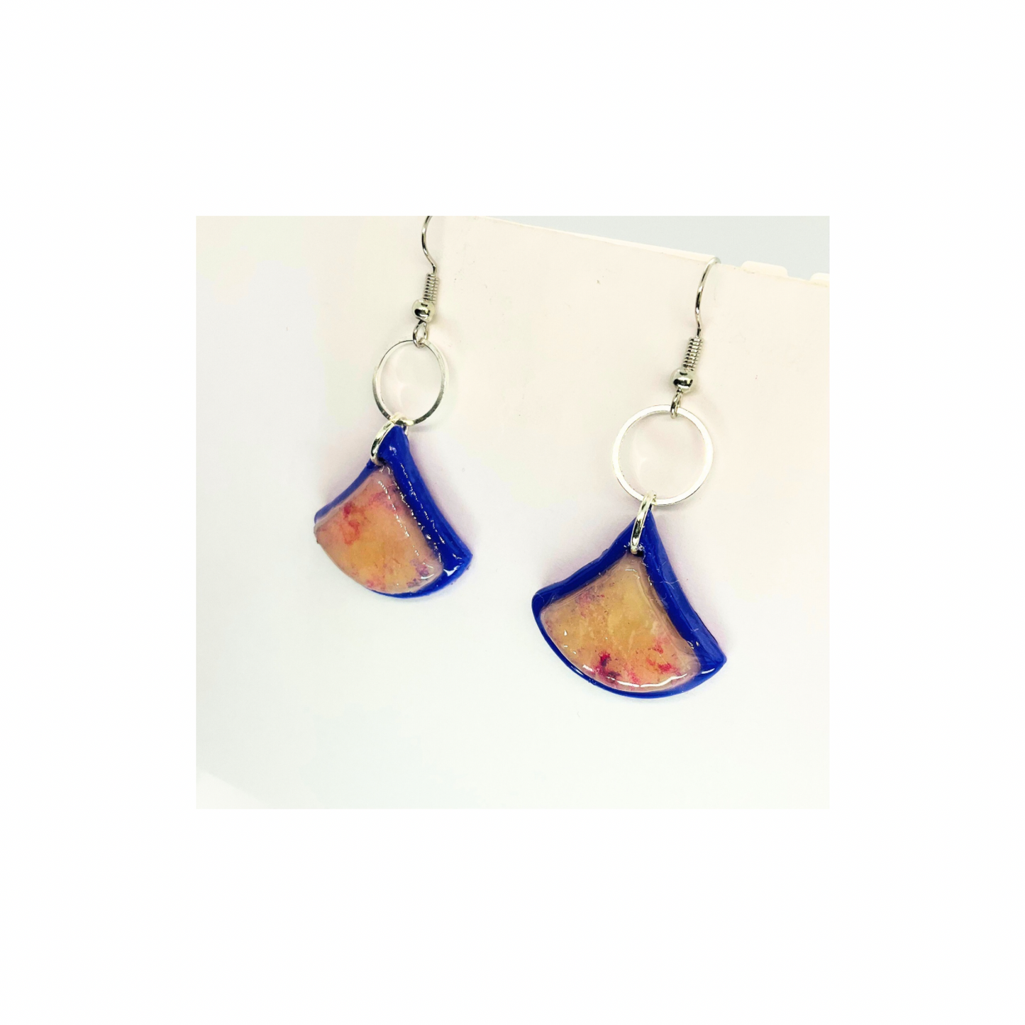 Purple Translucent Layered Fan-Shaped Dangle Earrings with Circular Silver Hooks and Colorful Design for Women's Fashion Jewelry