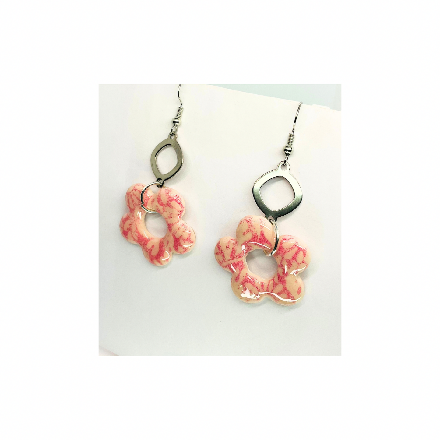 Beach Bloom Collection Salmon Flower with Silver Dangle Earrings - Unique Design Earrings for Beach Bloom Lovers