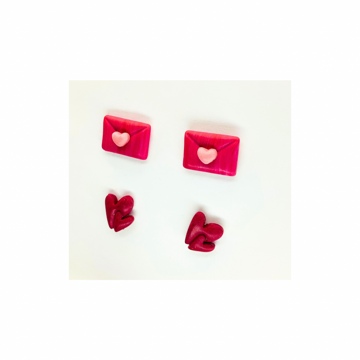 Pink Envelope and pink Double Heart Stud Earrings-Crafting By BB