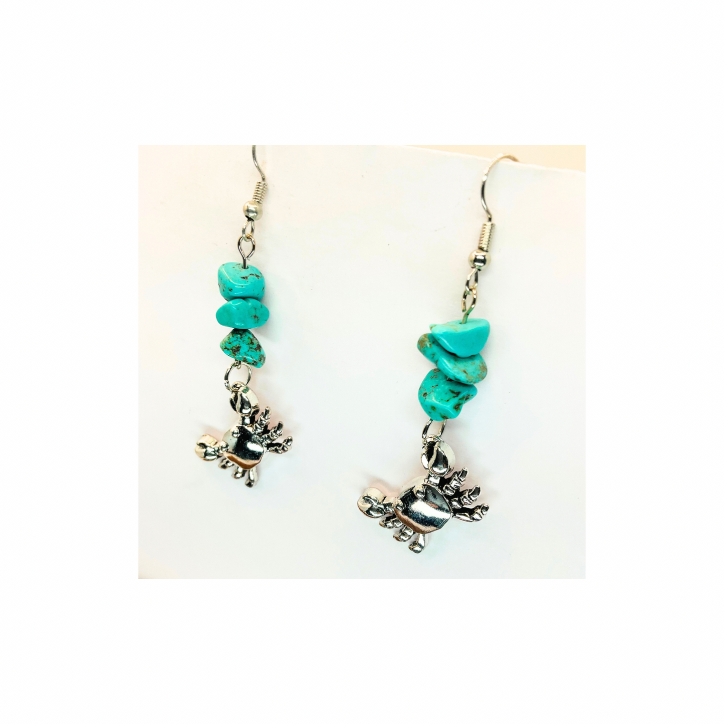 Ocean Collection Silver Crab Dangle with Turquoise Bead Earrings