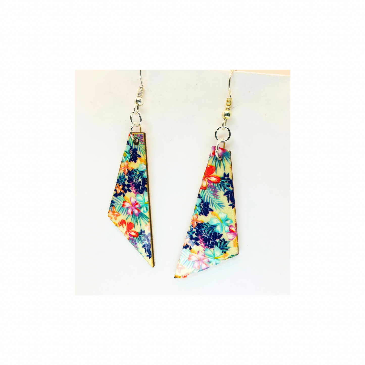 Blue Floral Lightweight Wood Dangle Earring