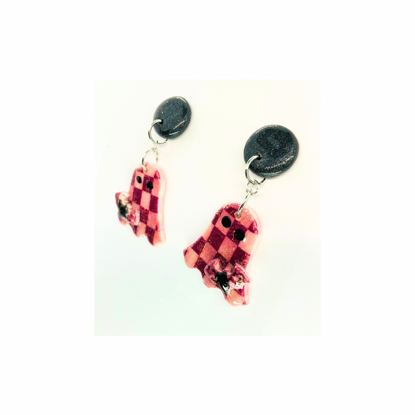 Wizard Collection Check Ghost with Bat Stud Earring - Unique Female Earrings Featuring Ghost and Bat Motif