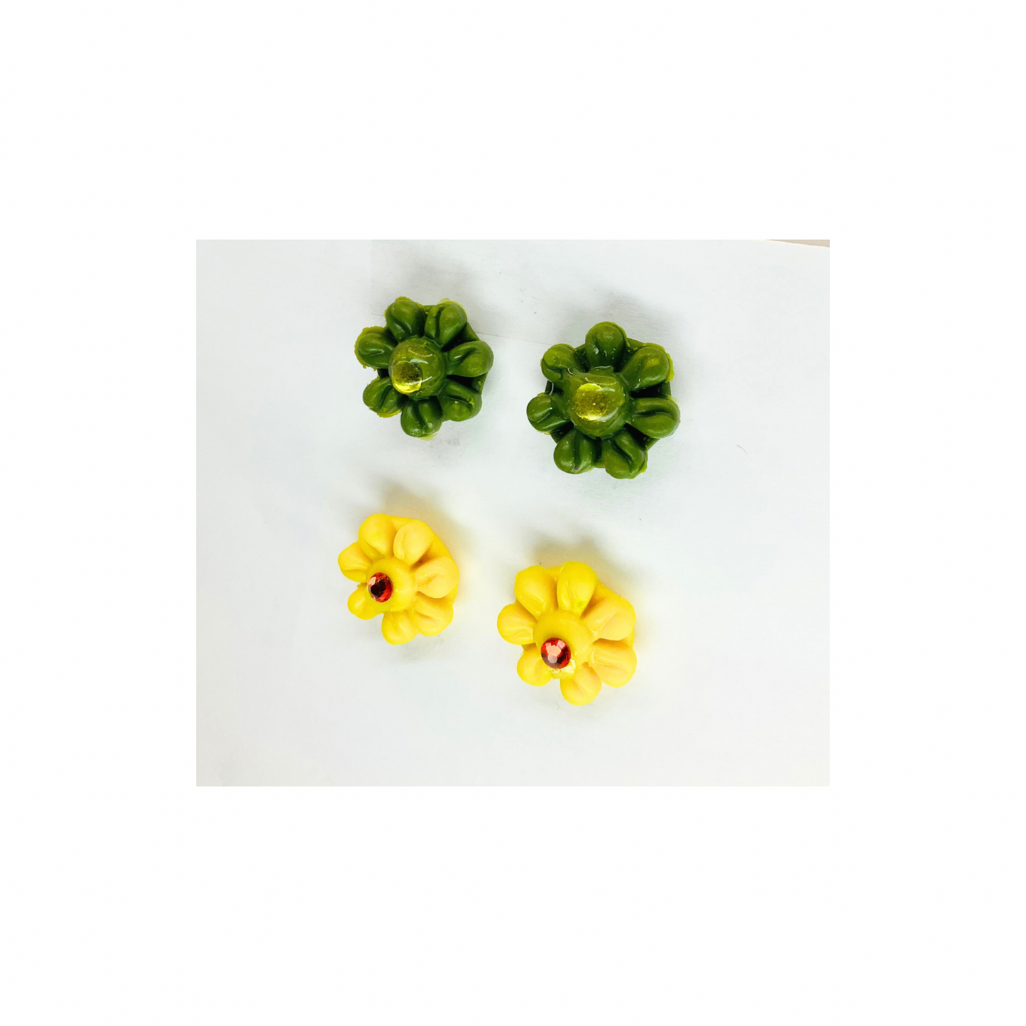 Yellow and Green Flower Stud Earrings-Crafting By BB
