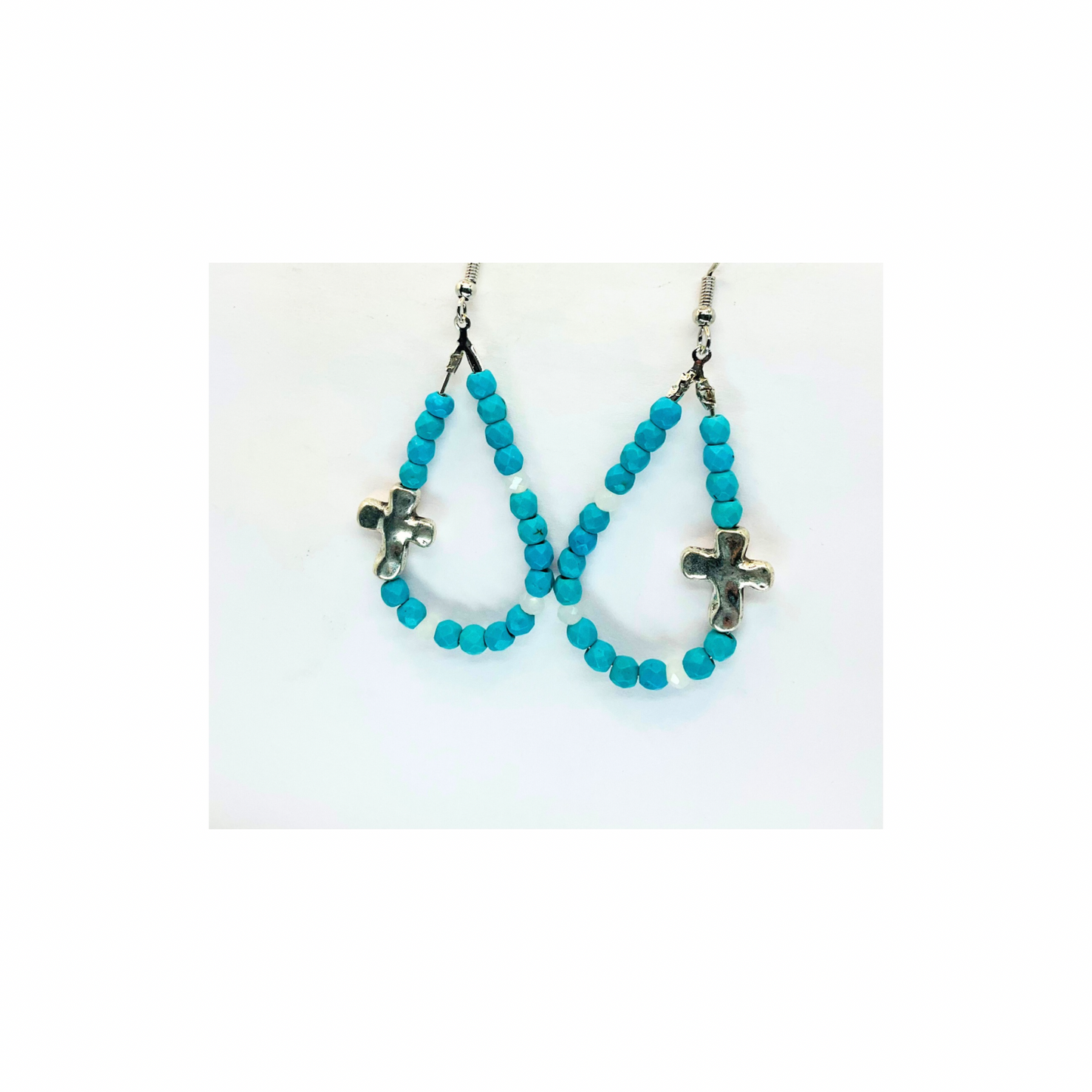 Turquoise Teardrop Dangle Earring with Silver Cross