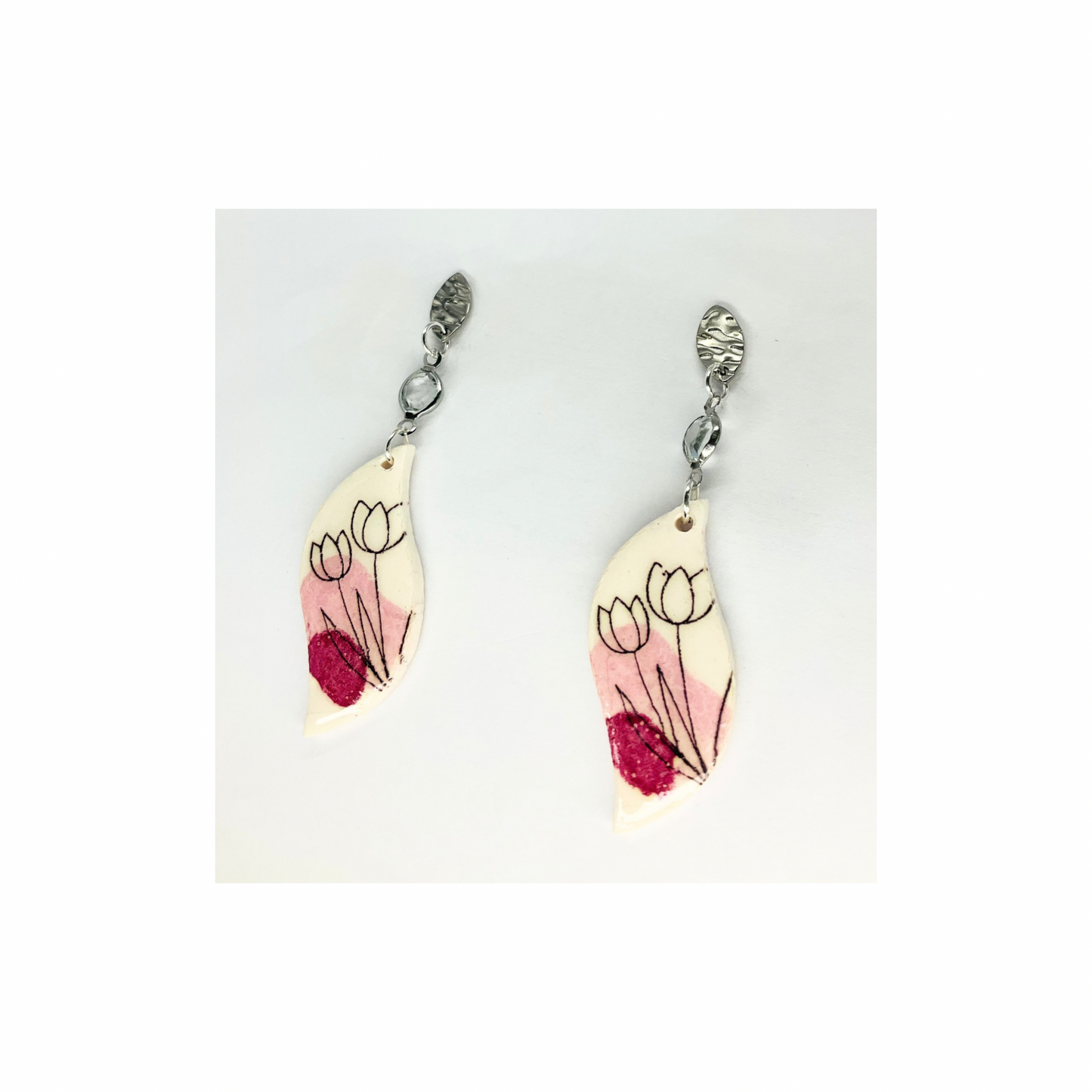 Flower Line Art Dangle with Silver Stud Earrings-Crating By BB