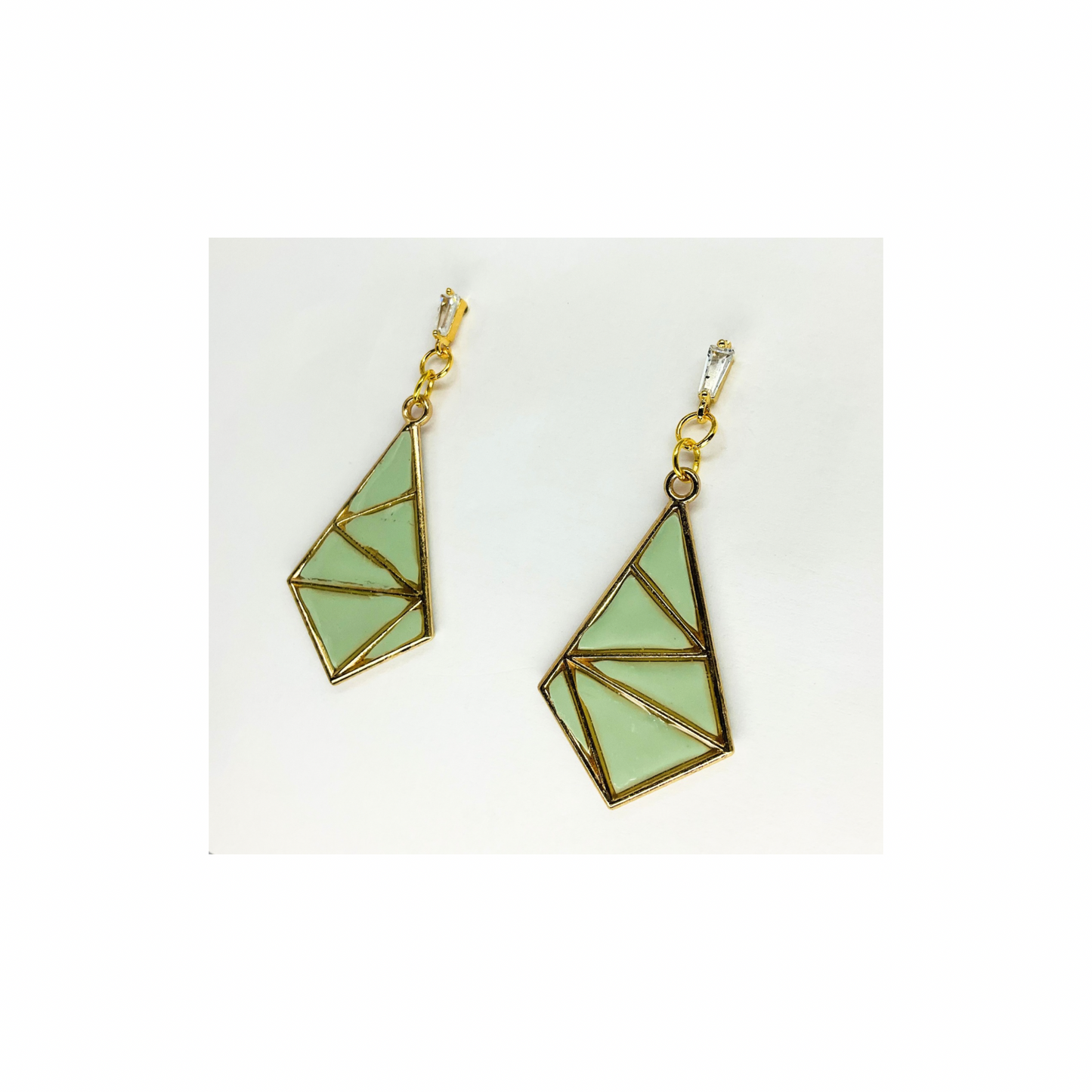Mint Green Diamond Shaped Dangle with Rhinestone Stud Earring-Crafting By BB