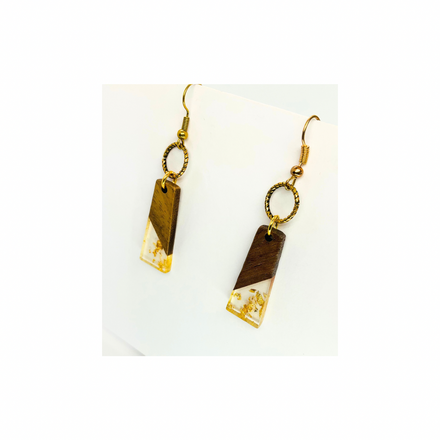 Boho Wood Collection Dangle Earrings for Female - Unique Design with Gold Accents and Wooden Elements