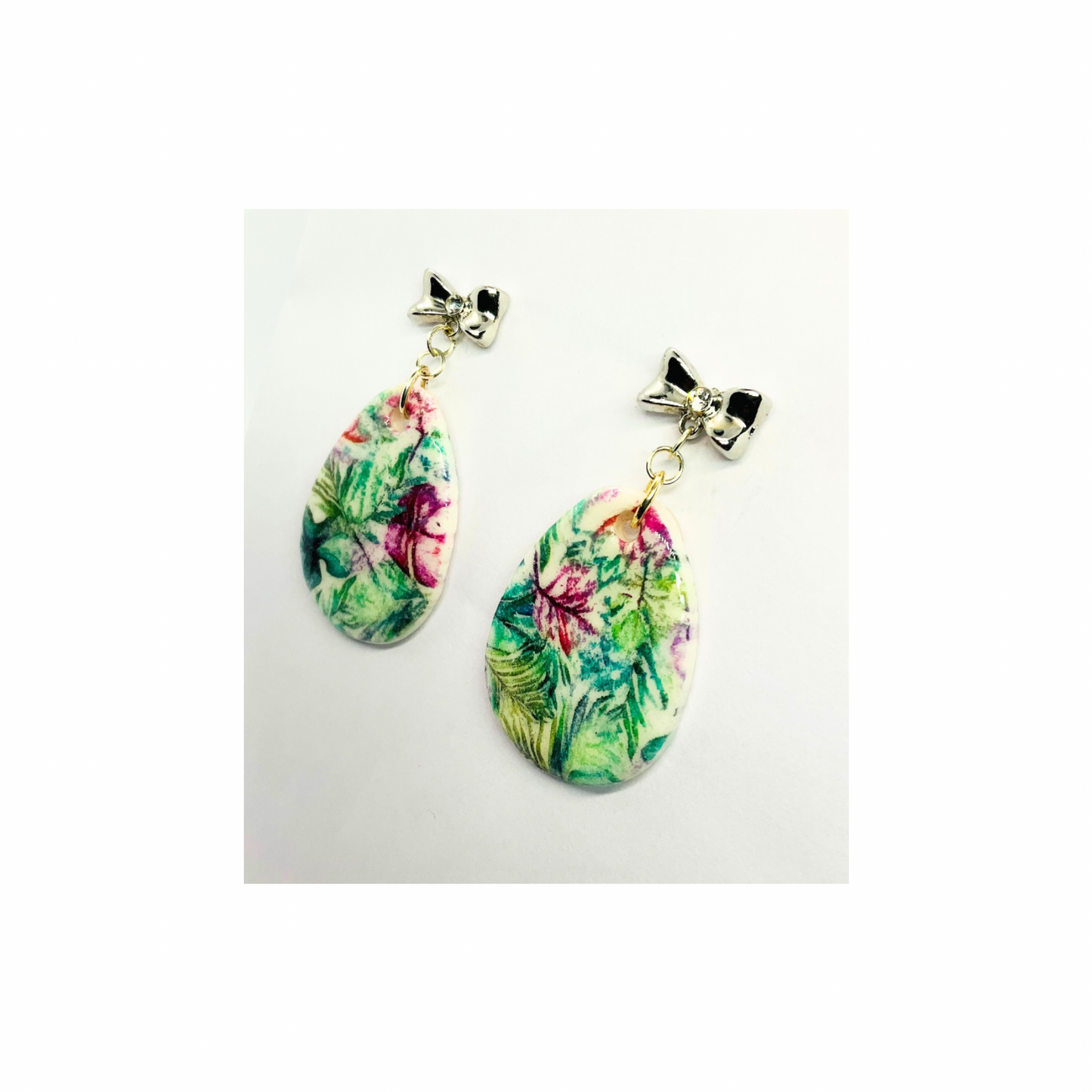 Spring Floral Bow Earring with Silver Bow Stud