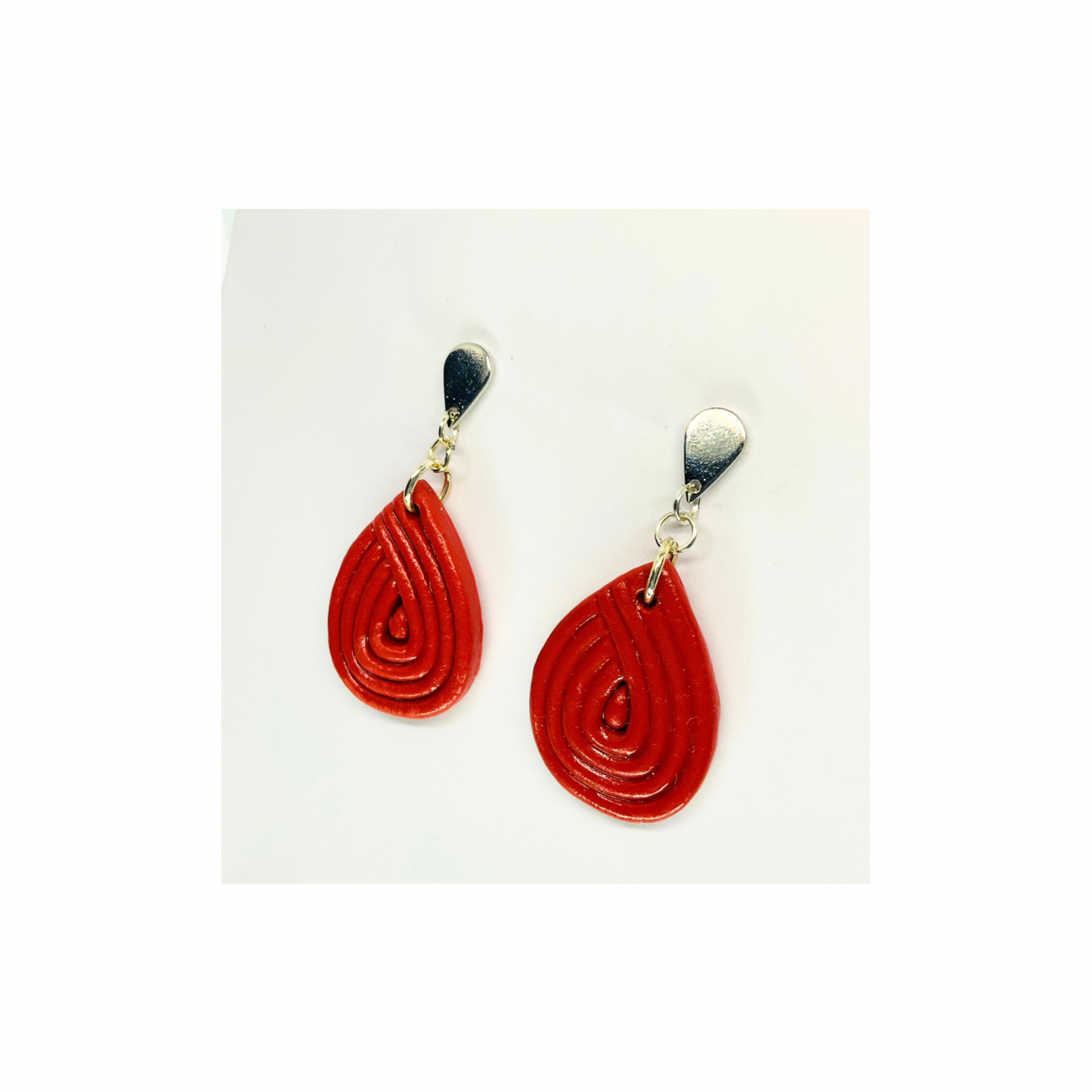 Fall Collection Sienna Teardrop with Silver Stud Dangle Earring Red Leather Design for Women