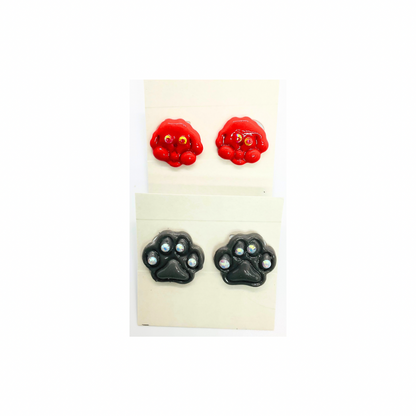 Doggie Stud Earring Paw and Face with Rhinestones