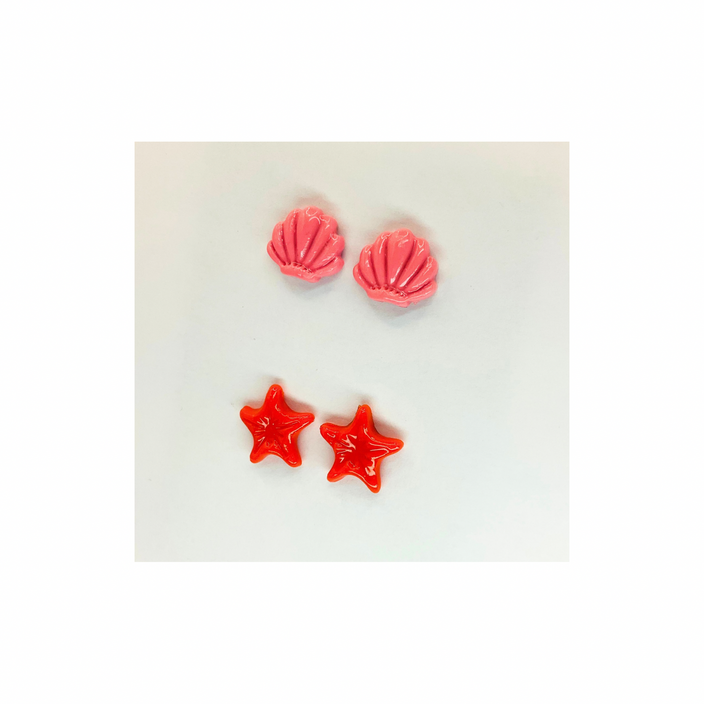 Mermaid Collection Pink Shell and Orange Starfish Stud Earrings