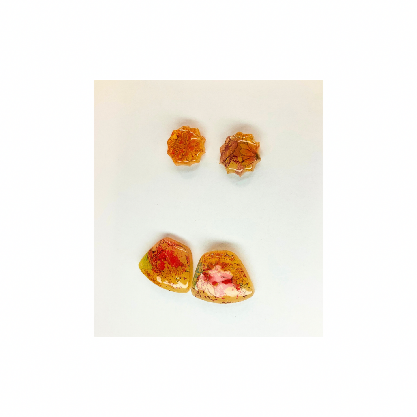 Opaque Translucent Stud with Floral Transfer Earrings