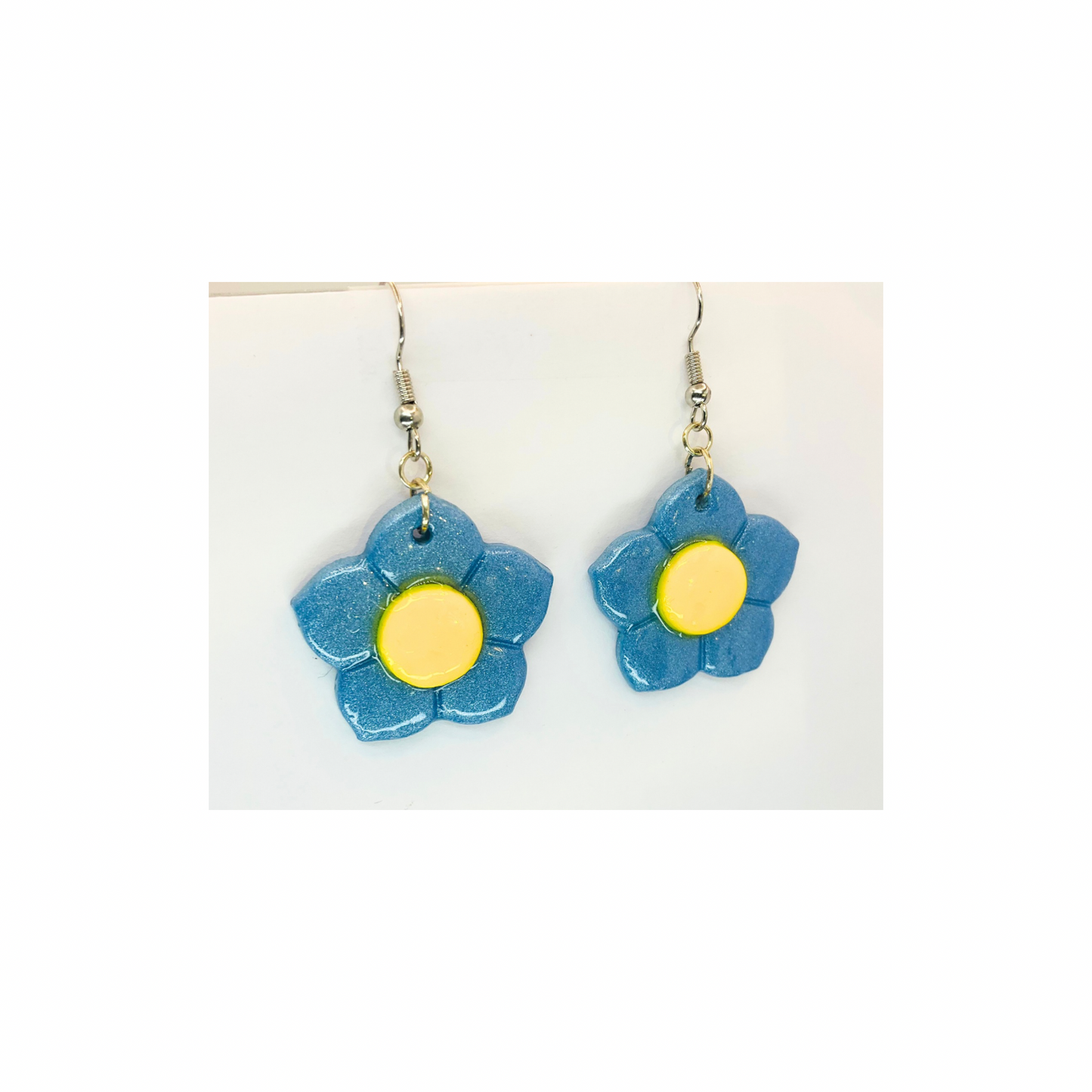 Blue Yellow Flower Dangle Earrings-Crafting By BB