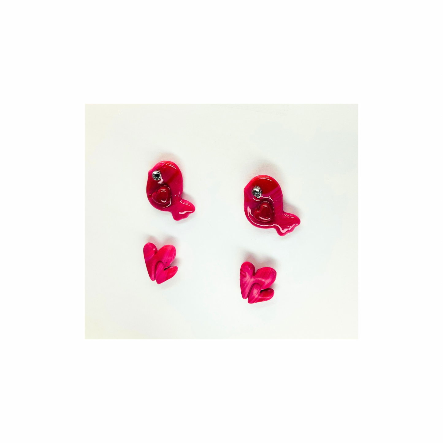 Pink Birdie and Pink Heart Stud Earrings-Crafting By BB