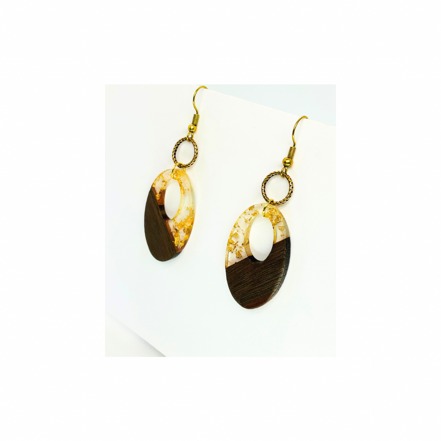 Boho Wood Collection Oval Dangle Earrings for Female with Unique Design and Gold Accents